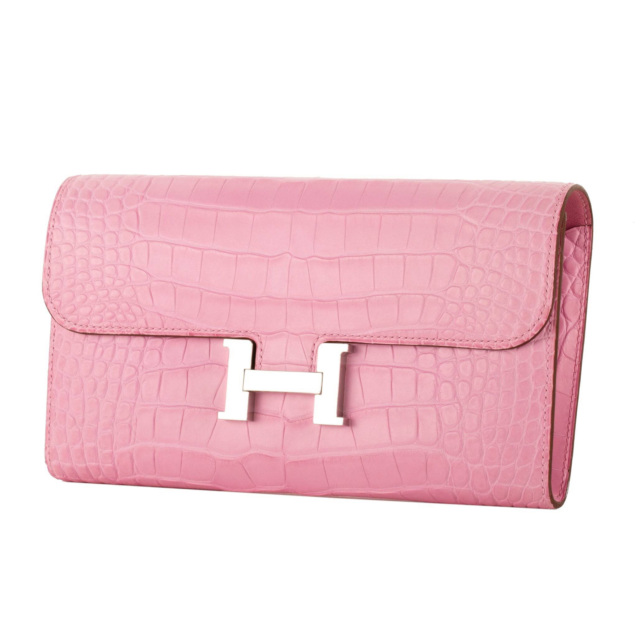 HERMES CONSTANCE WALLET BUBBLEGUM MATTE ALLIGATOR PALLADIUM HARDWARE - On Repeat