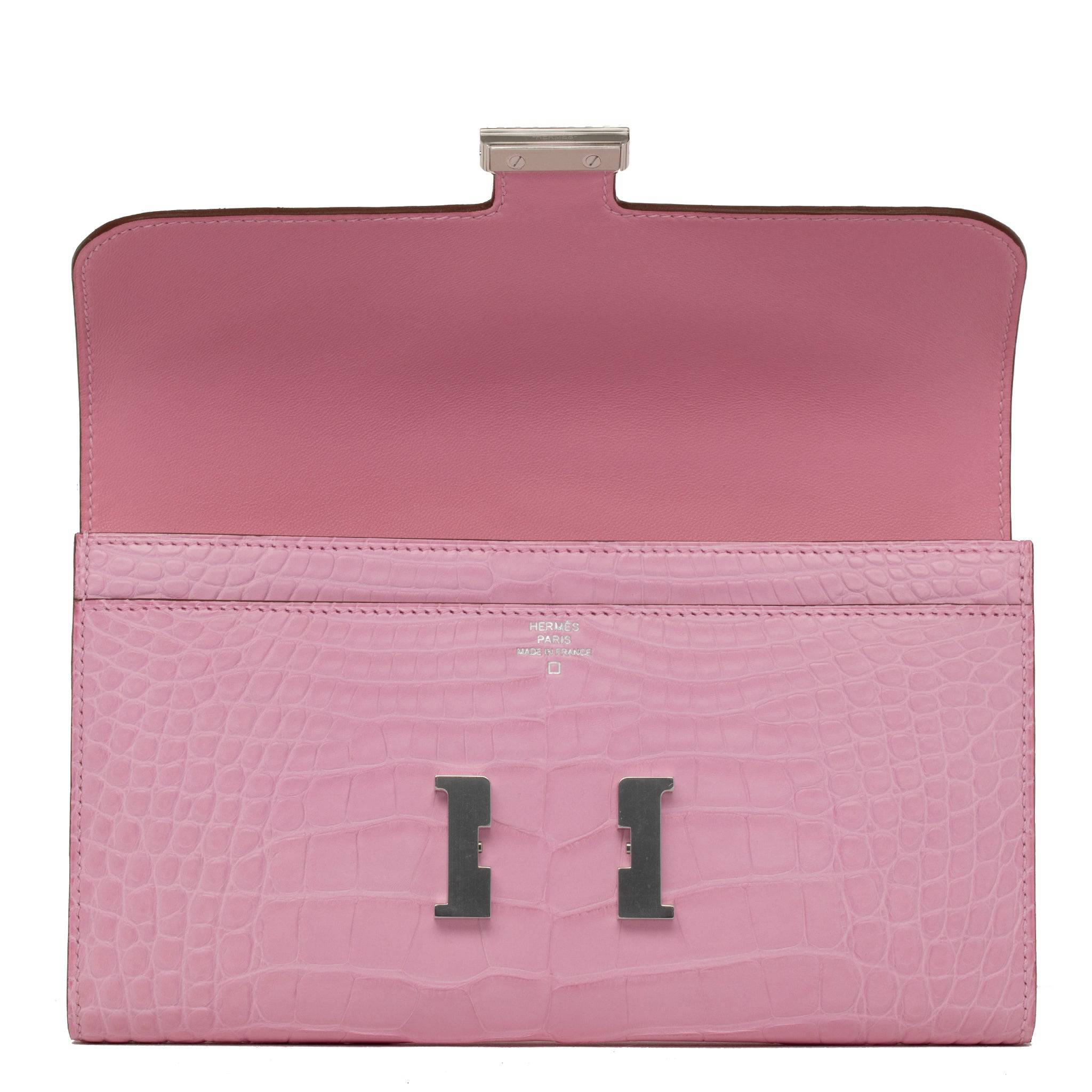 HERMES CONSTANCE WALLET BUBBLEGUM MATTE ALLIGATOR PALLADIUM HARDWARE - On Repeat