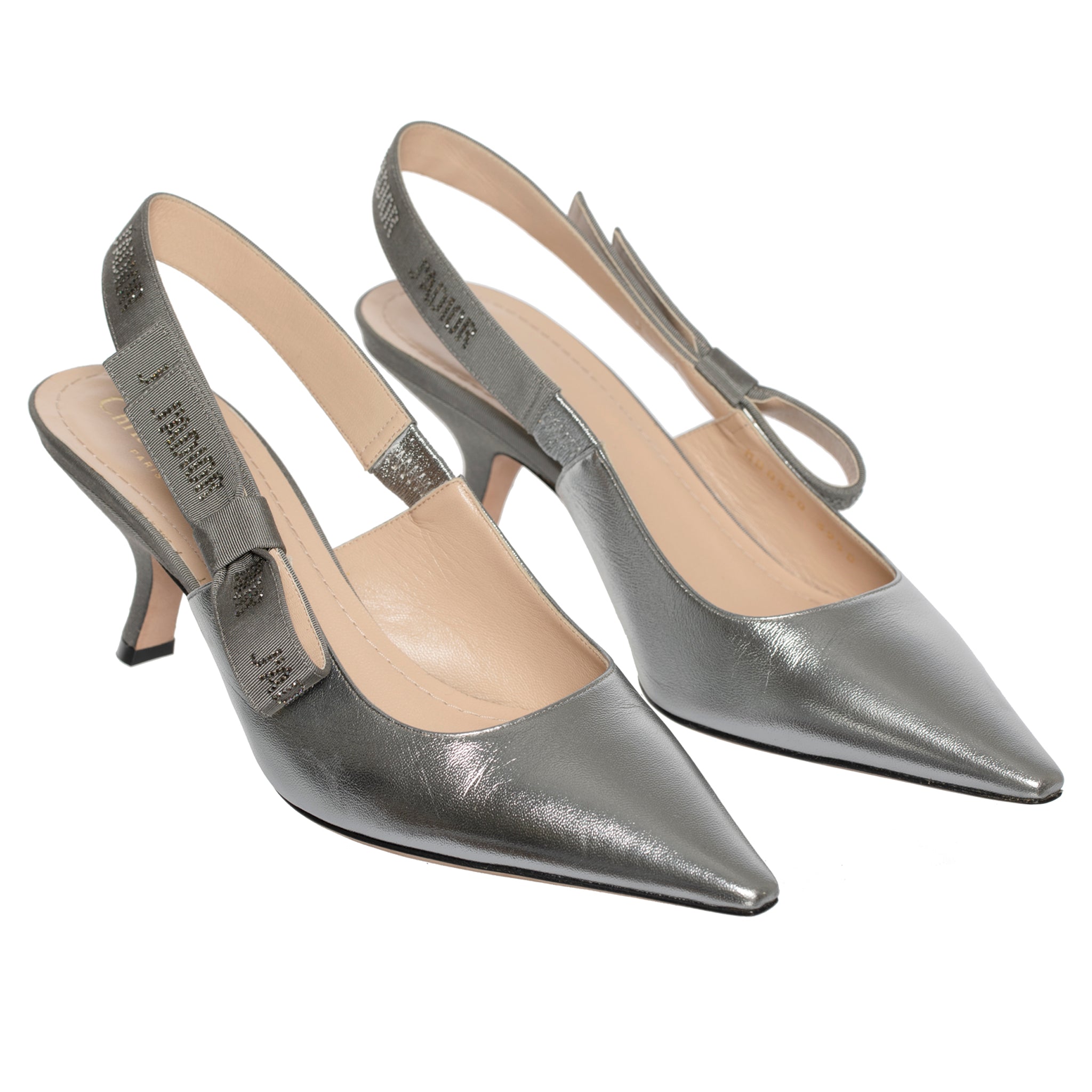 Christian Dior Pointed Metallic Silver Slingback Kitten Heel 39.5 Fr - On Repeat