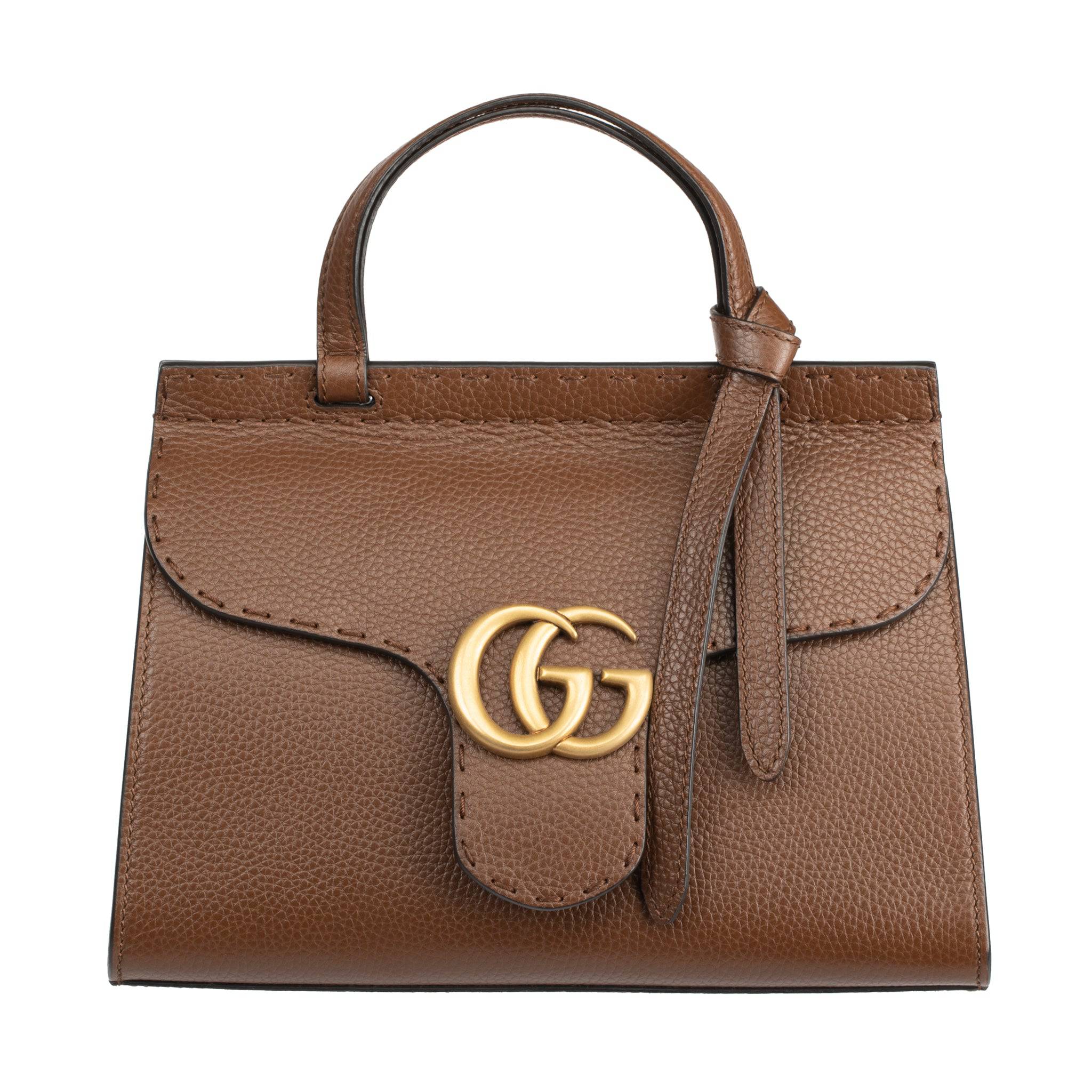 GUCCI MARMONT TOTE WITH TOP HANDLE BROWN AGED GOLD HARDWARE - On Repeat