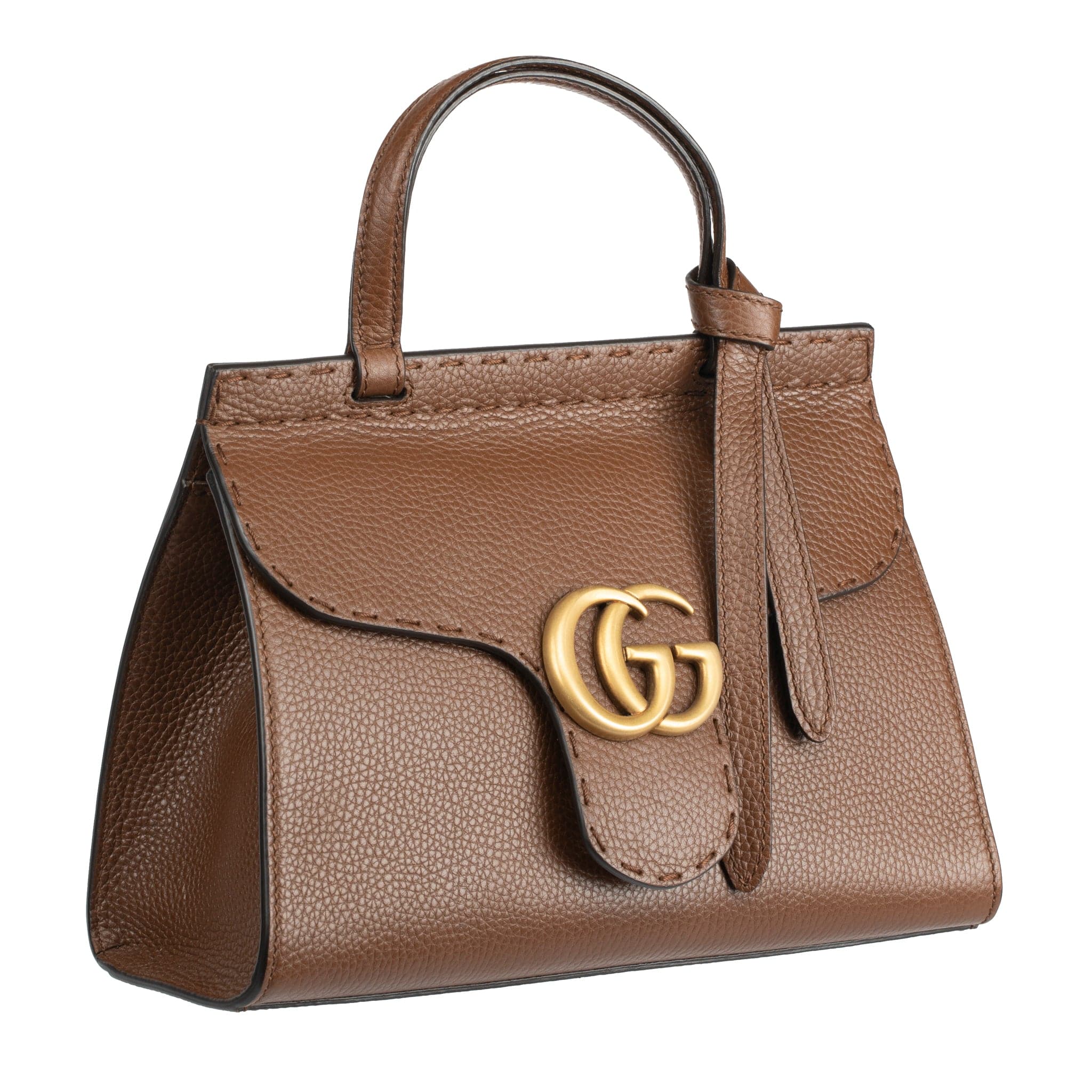 GUCCI MARMONT TOTE WITH TOP HANDLE BROWN AGED GOLD HARDWARE - On Repeat