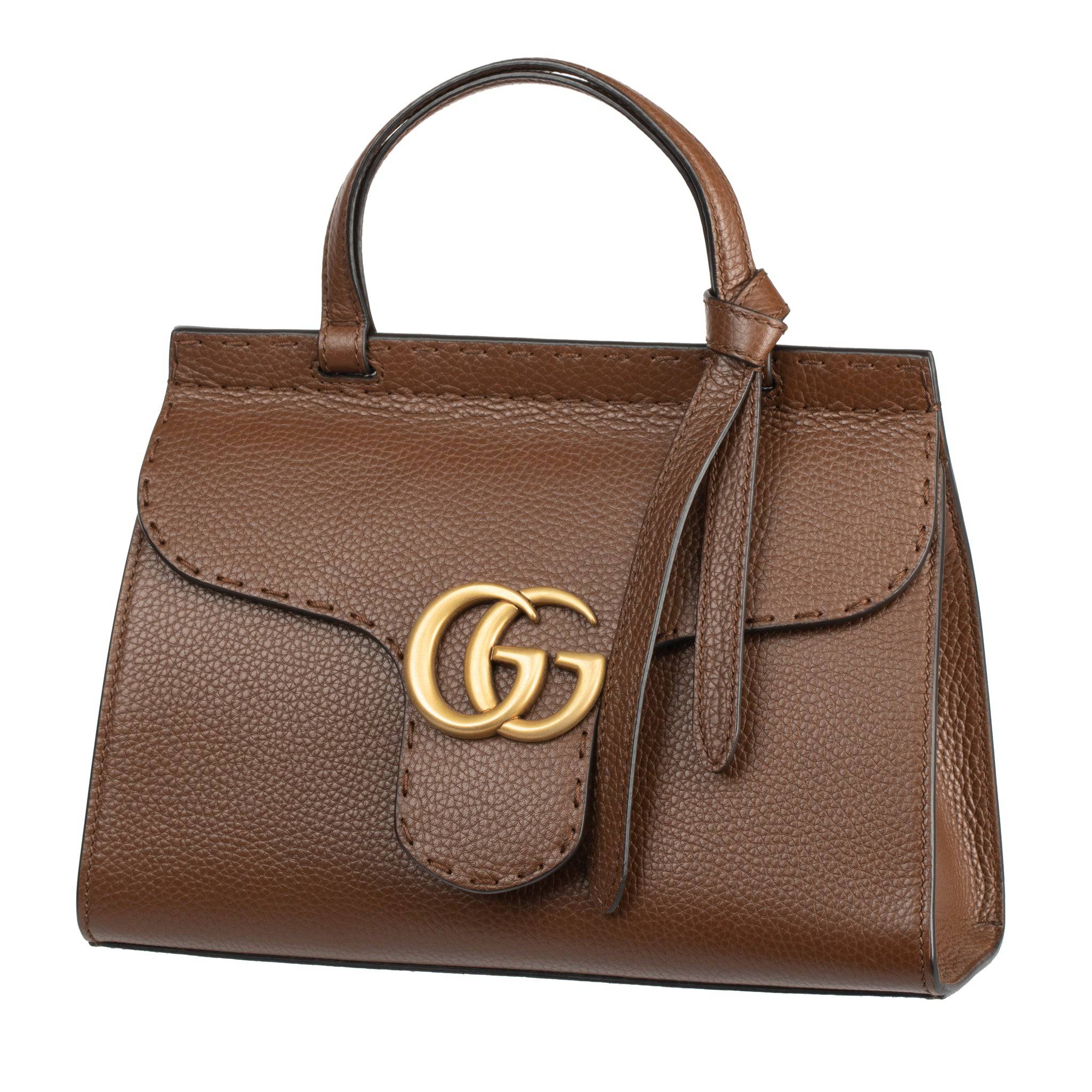 GUCCI MARMONT TOTE WITH TOP HANDLE BROWN AGED GOLD HARDWARE - On Repeat