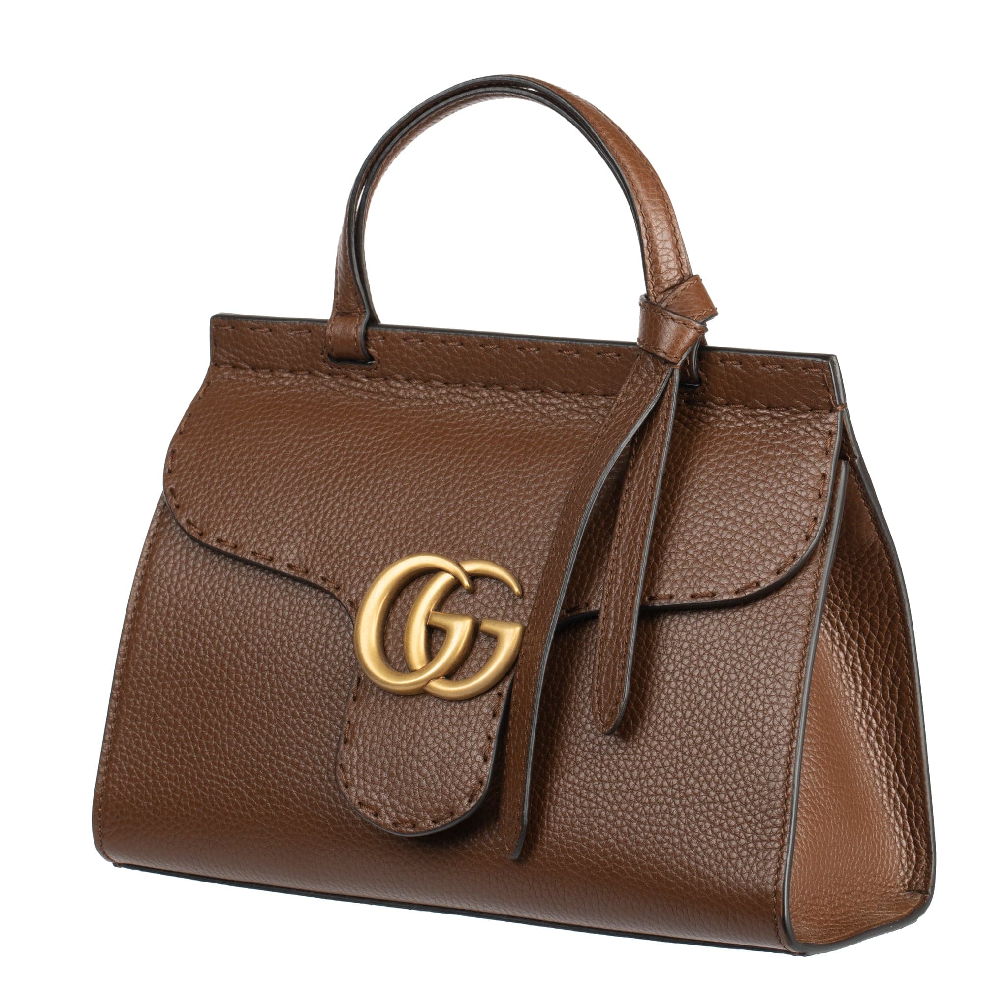 GUCCI MARMONT TOTE WITH TOP HANDLE BROWN AGED GOLD HARDWARE - On Repeat