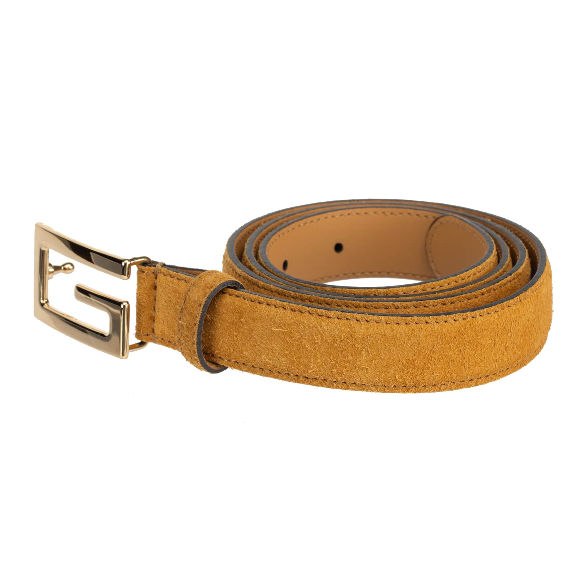 GUCCI ICARO BELT SAFFRON SUEDE LEATHER GOLD HARDWARE - On Repeat