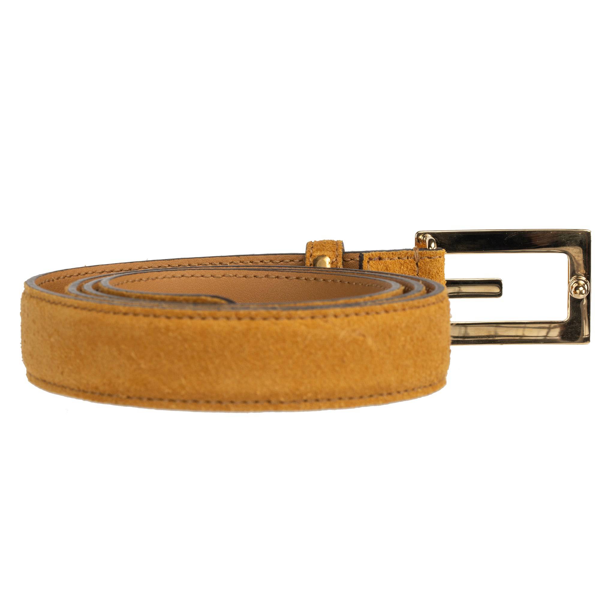 GUCCI ICARO BELT SAFFRON SUEDE LEATHER GOLD HARDWARE - On Repeat