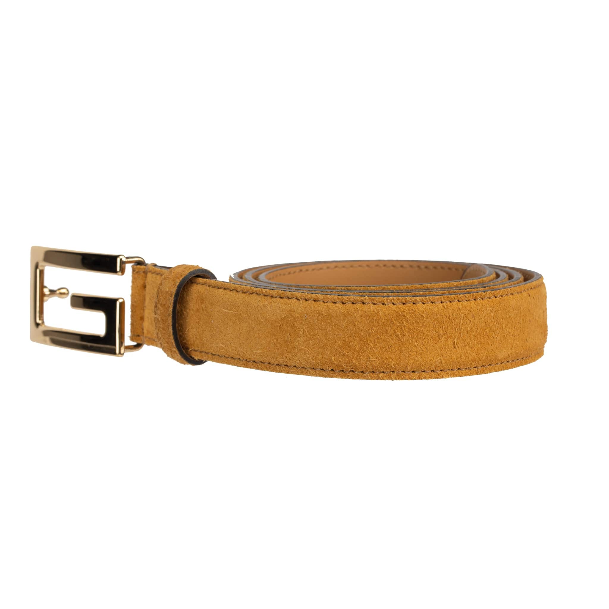 GUCCI ICARO BELT SAFFRON SUEDE LEATHER GOLD HARDWARE - On Repeat