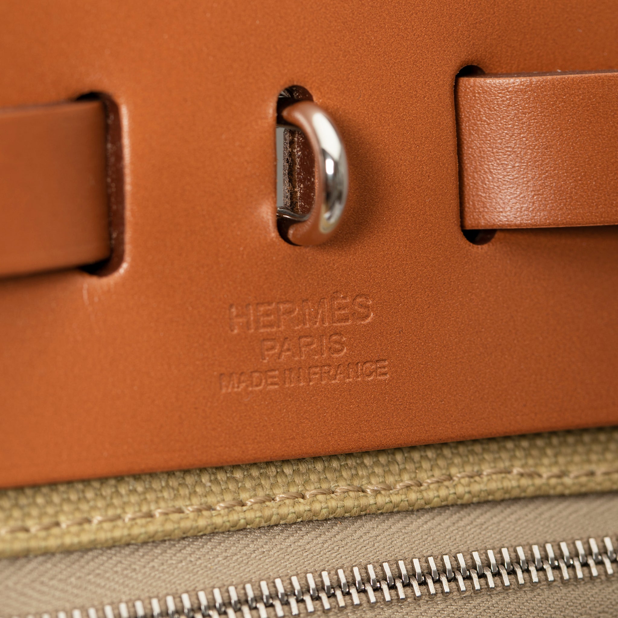 HERMES HERBAG 31CM POUSSIERE & FAUVE TOILE & HUNTER VACHE LEATHER PALLADIUM HARDWARE - On Repeat