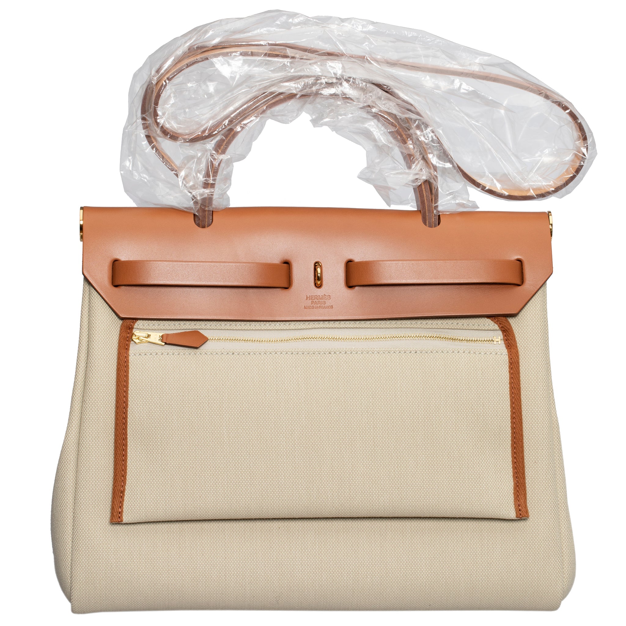 HERMES HERBAG 31CM BETON & FAUVE TOILE & HUNTER VACHE LEATHER GOLD HARDWARE - On Repeat