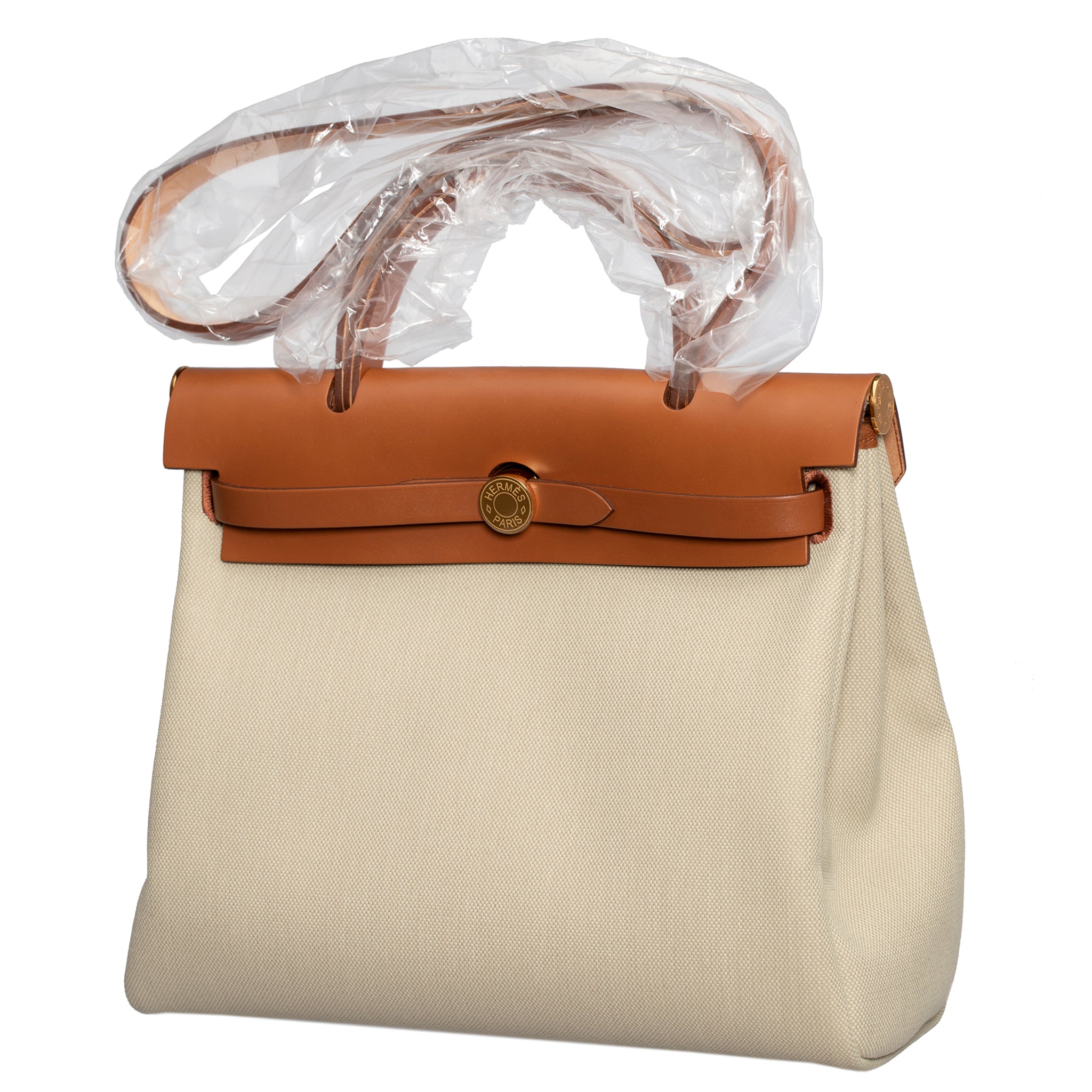 HERMES HERBAG 31CM BETON & FAUVE TOILE & HUNTER VACHE LEATHER GOLD HARDWARE - On Repeat