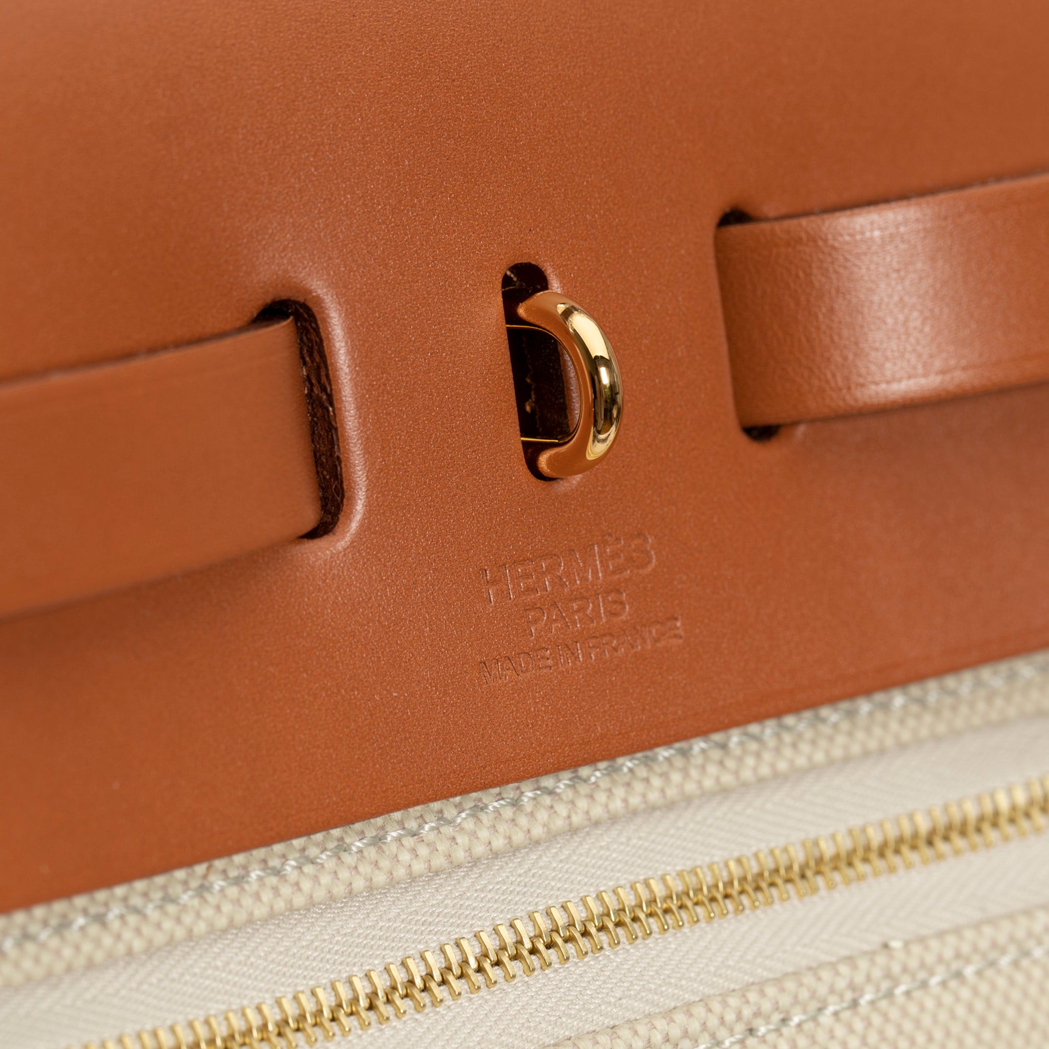 HERMES HERBAG 31CM BETON & FAUVE TOILE & HUNTER VACHE LEATHER GOLD HARDWARE - On Repeat