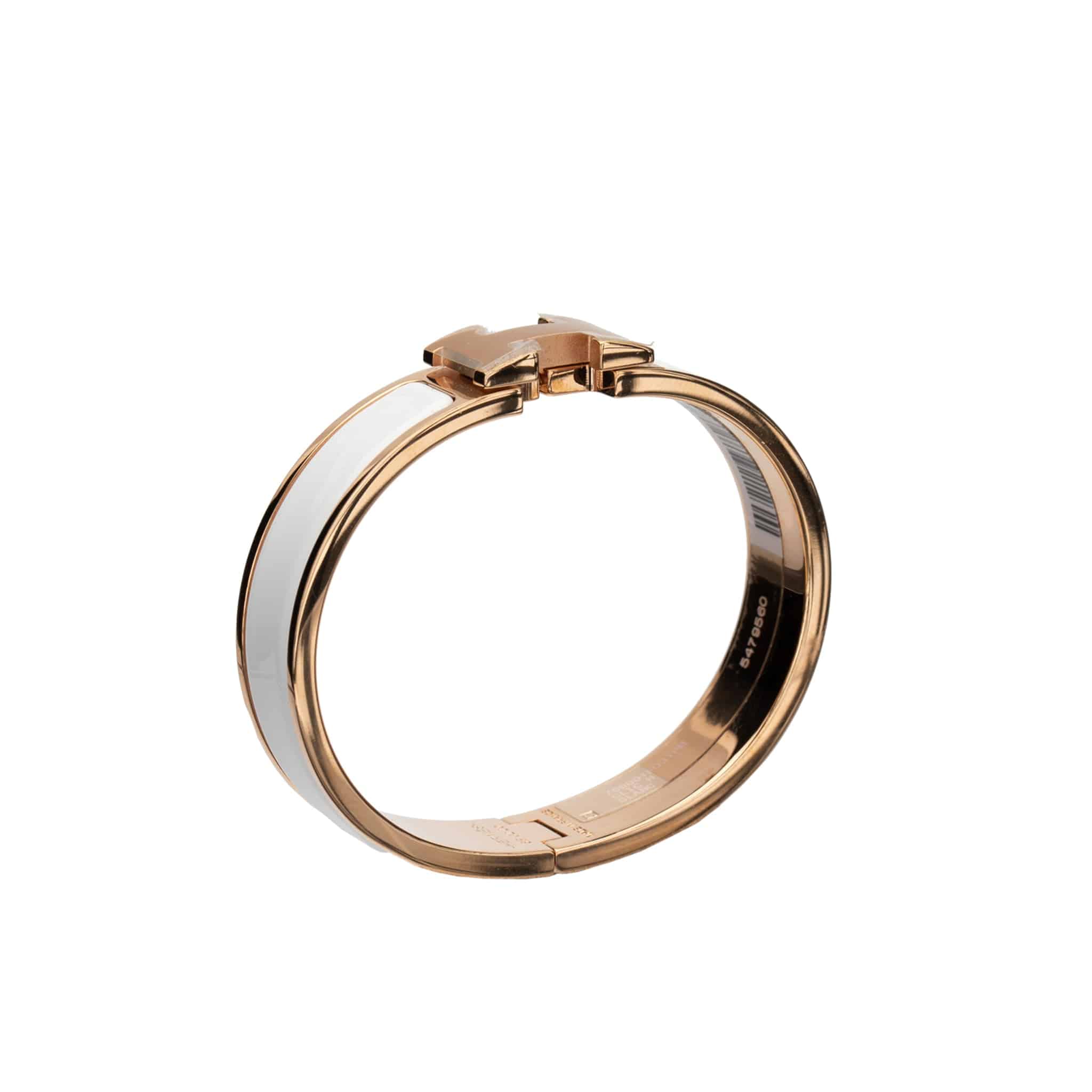 HERMES BLACK CLIC H BRACELET WHITE & ROSE GOLD - On Repeat