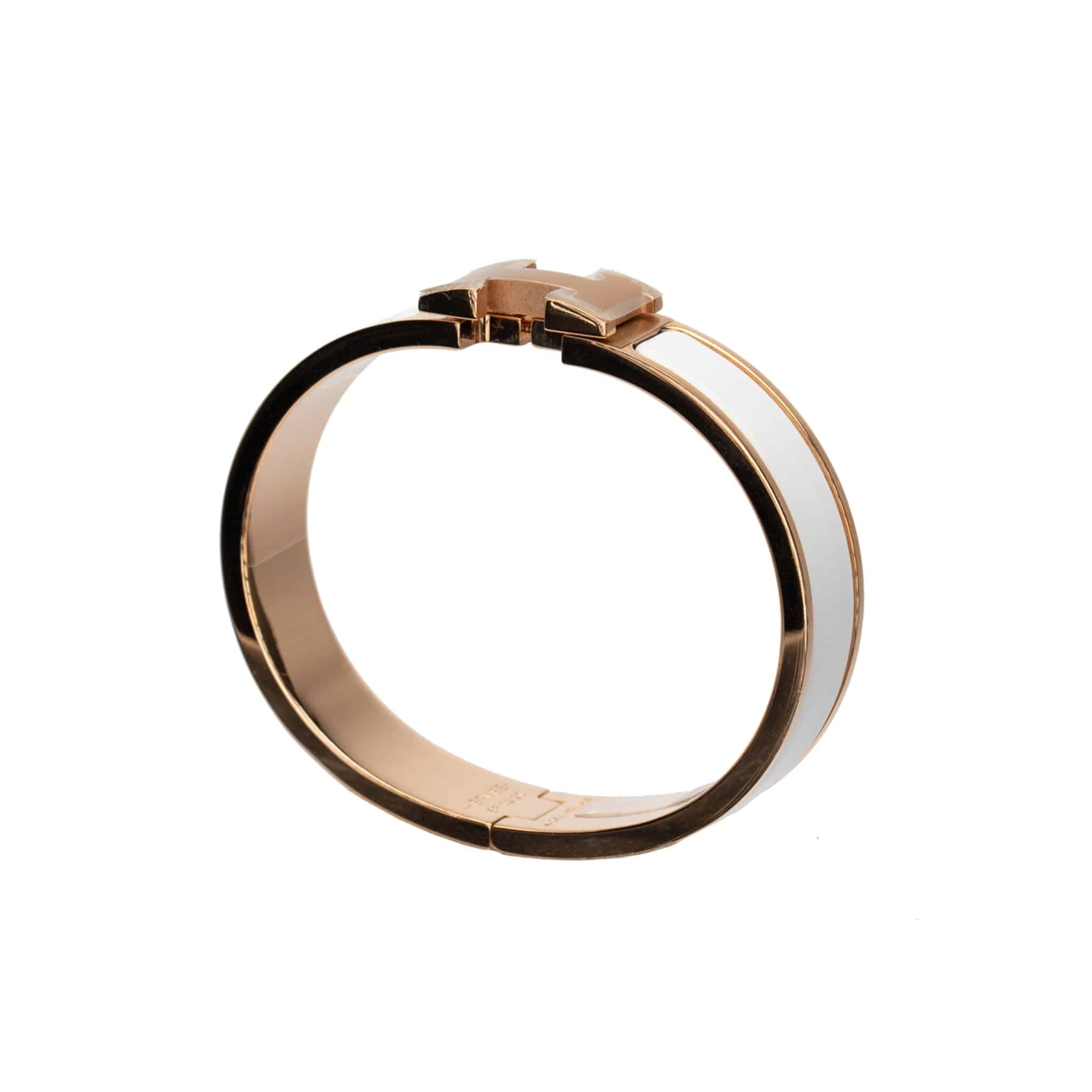 HERMES BLACK CLIC H BRACELET WHITE & ROSE GOLD - On Repeat