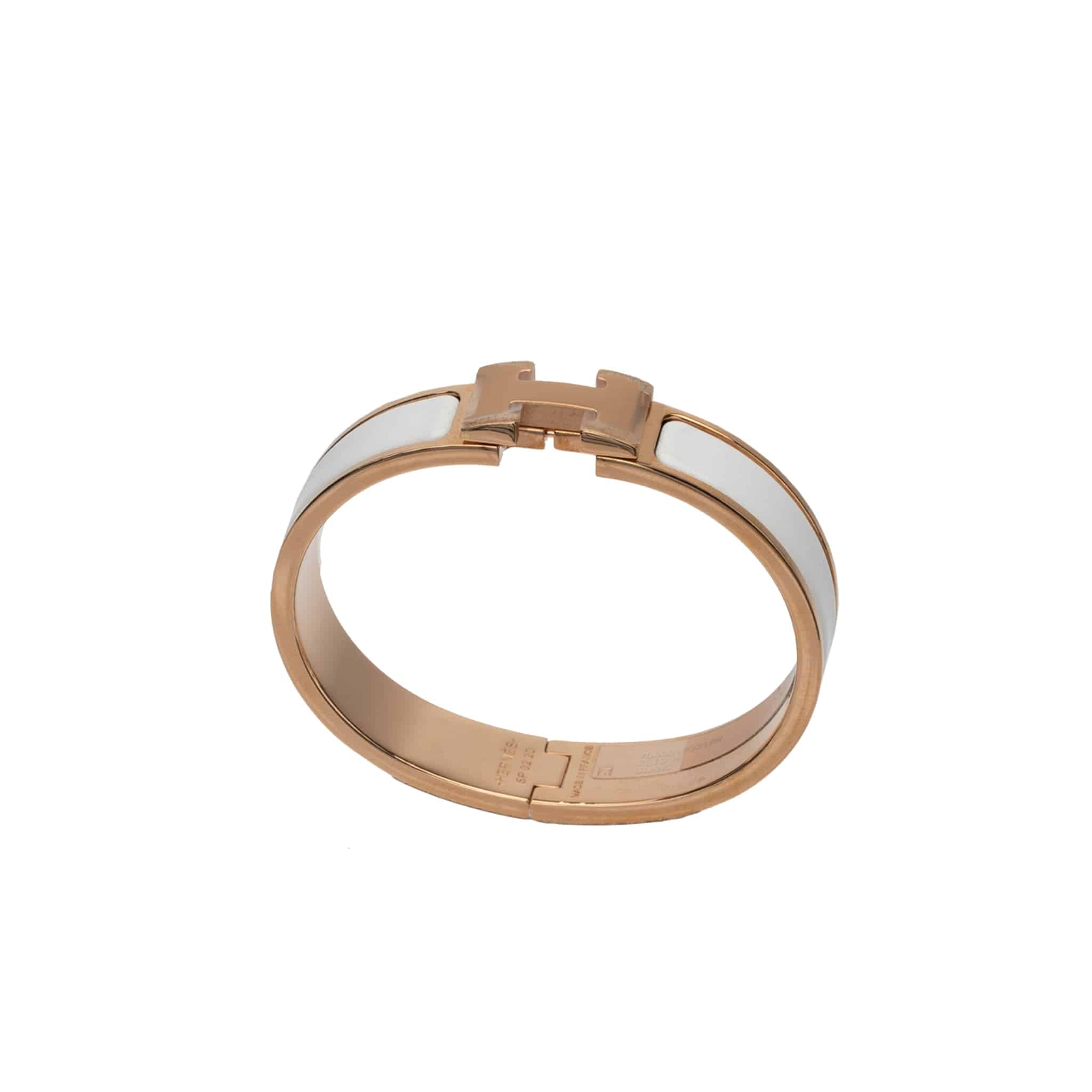 HERMES BLACK CLIC H BRACELET WHITE & ROSE GOLD - On Repeat