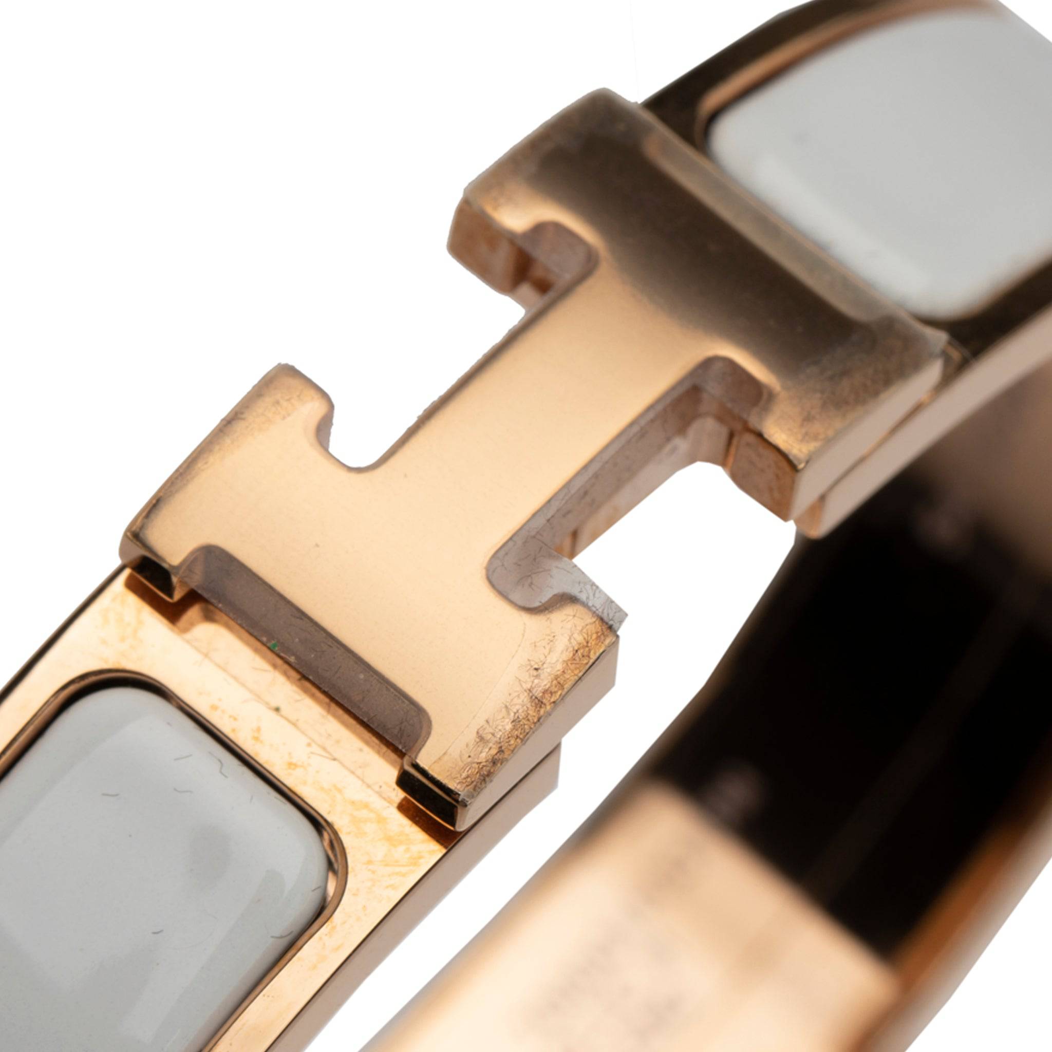 HERMES BLACK CLIC H BRACELET WHITE & ROSE GOLD - On Repeat