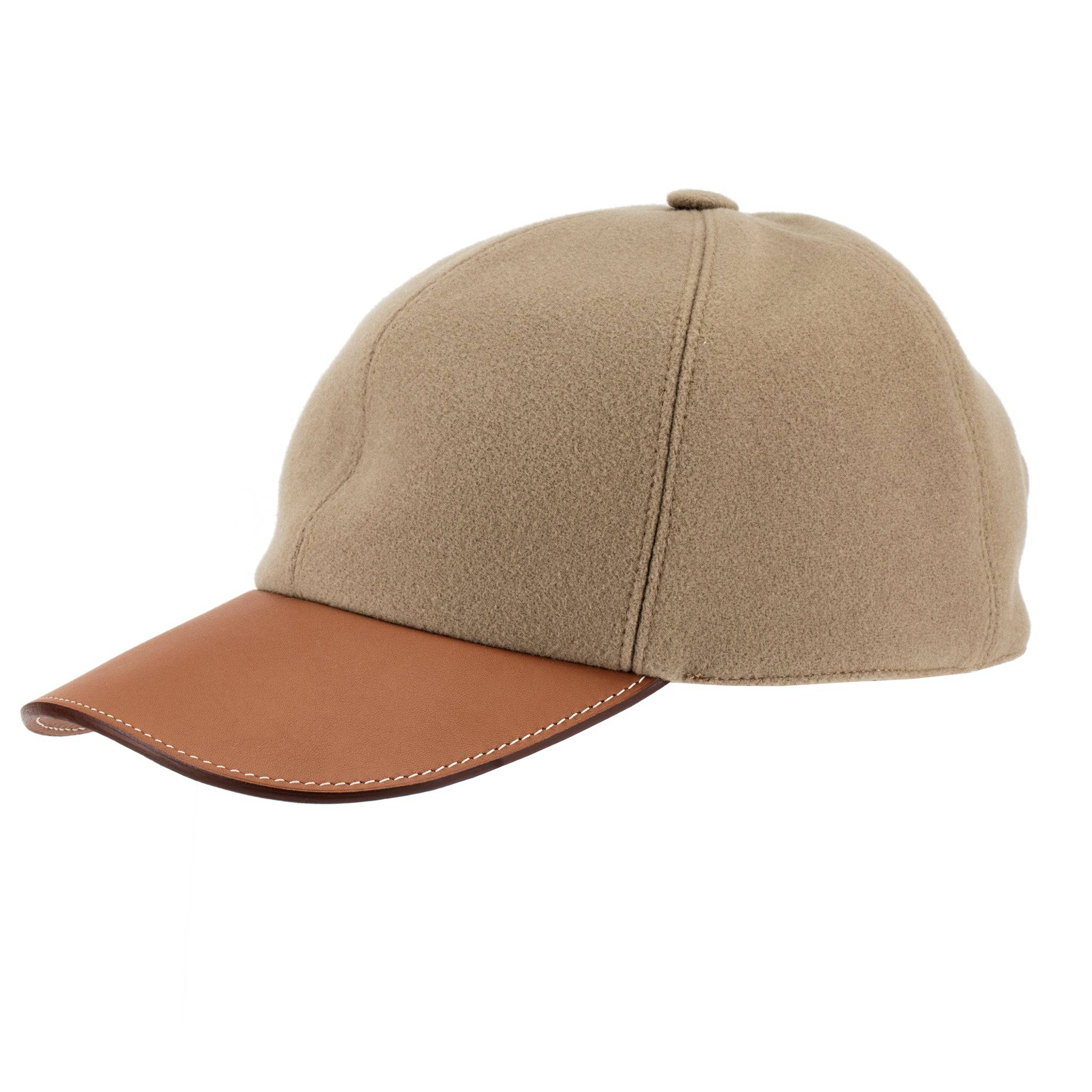 HERMES RILEY CAP KRAFT FELT & GOLD SWIFT LEATHER SIZE 59 - On Repeat