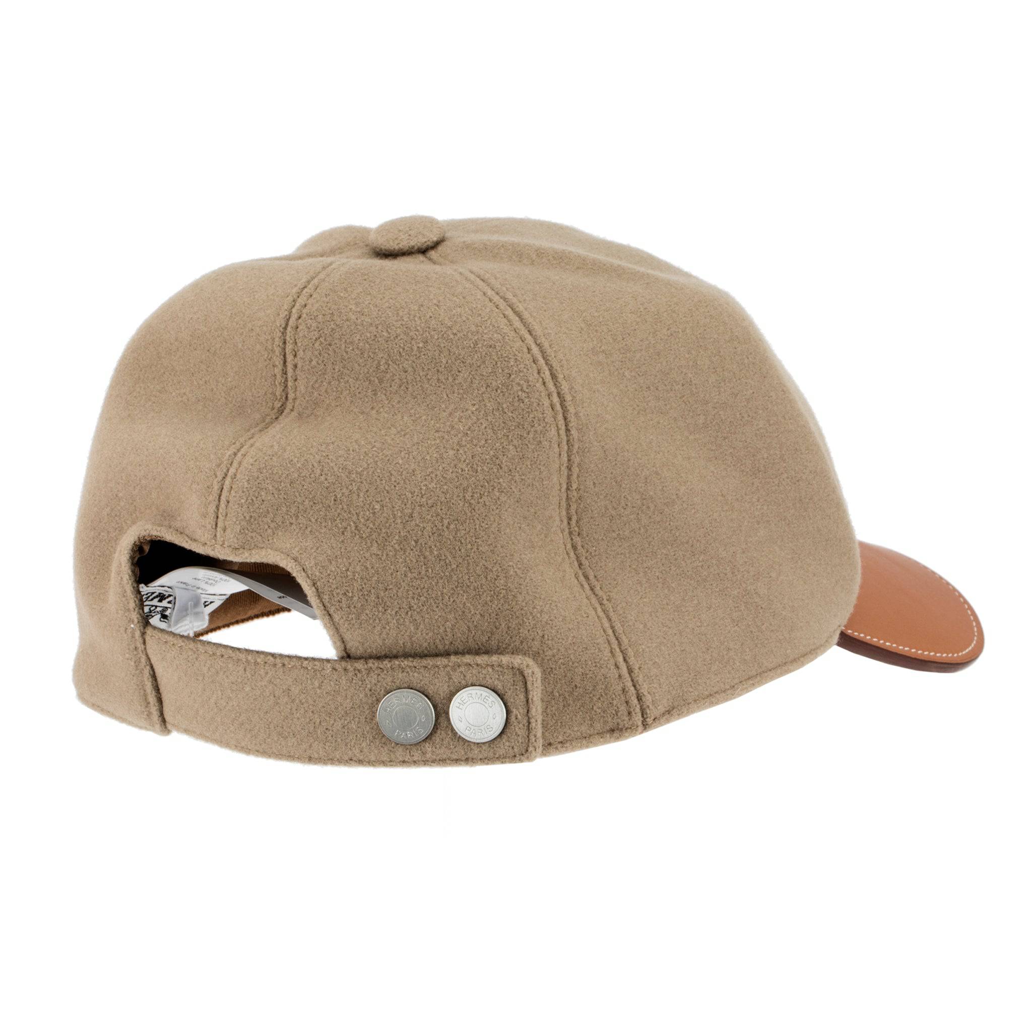 HERMES RILEY CAP KRAFT FELT & GOLD SWIFT LEATHER SIZE 59 - On Repeat