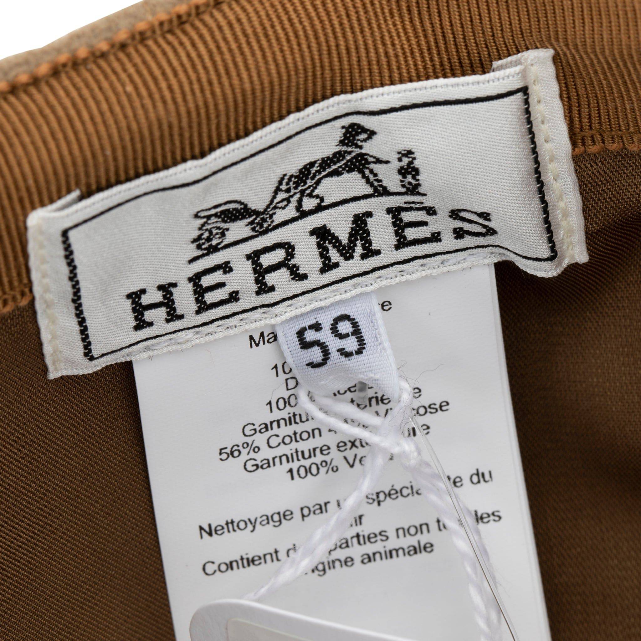 HERMES RILEY CAP KRAFT FELT & GOLD SWIFT LEATHER SIZE 59 - On Repeat