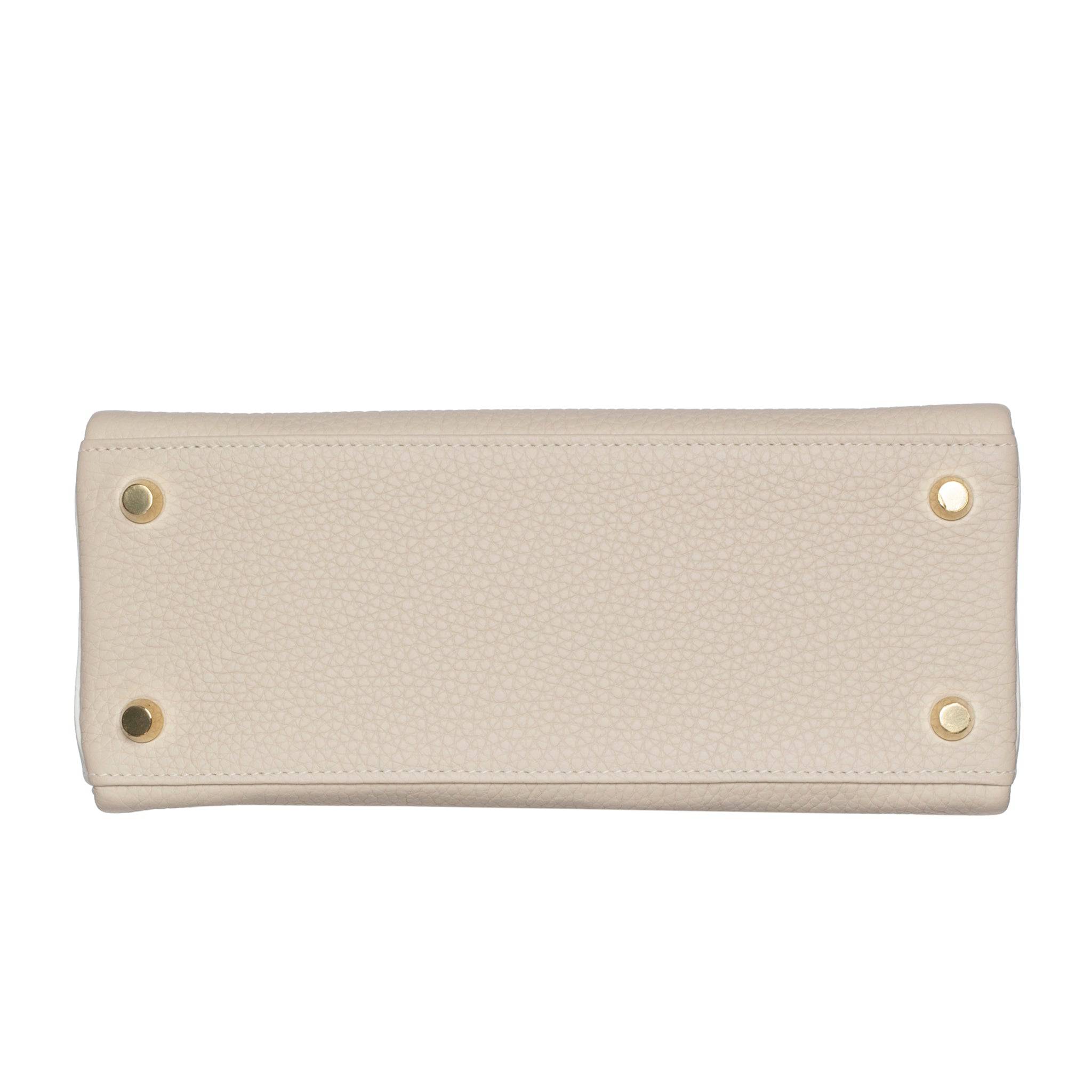 HERMES KELLY 25CM SPECIAL ORDER WHITE & CRAIE CLEMENCE LEATHER BRUSHED GOLD HARDWARE - On Repeat