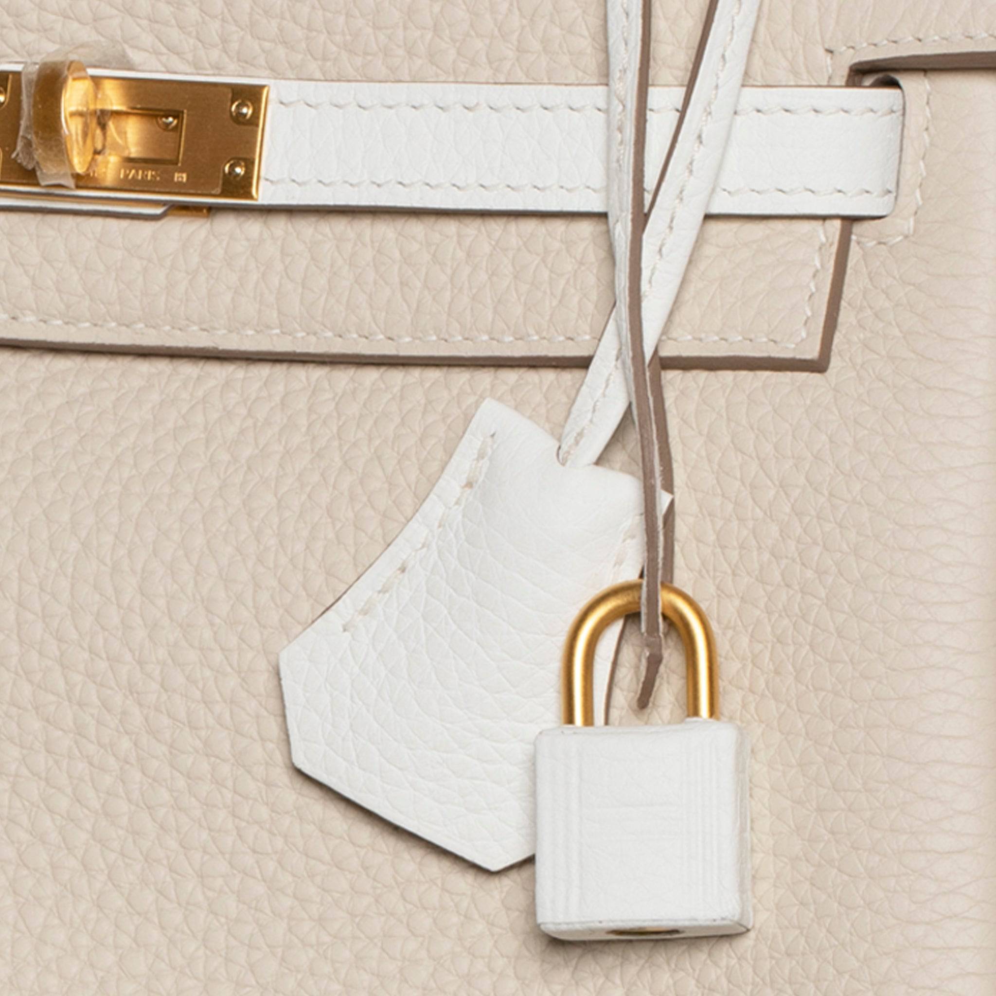 HERMES KELLY 25CM SPECIAL ORDER WHITE & CRAIE CLEMENCE LEATHER BRUSHED GOLD HARDWARE - On Repeat