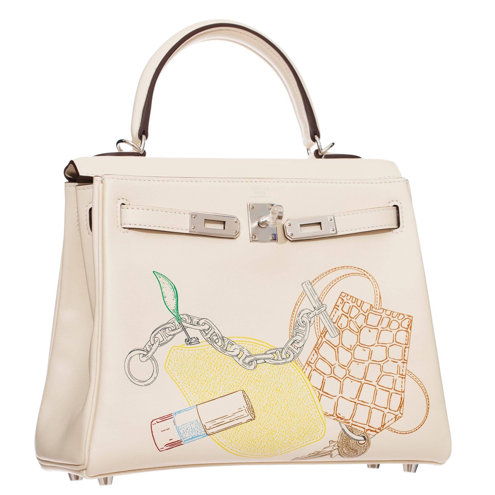 HERMES KELLY 25CM LIMITED EDITION "IN AND OUT" NATA SWIFT LEATHER PALLADIUM HARDWARE - On Repeat