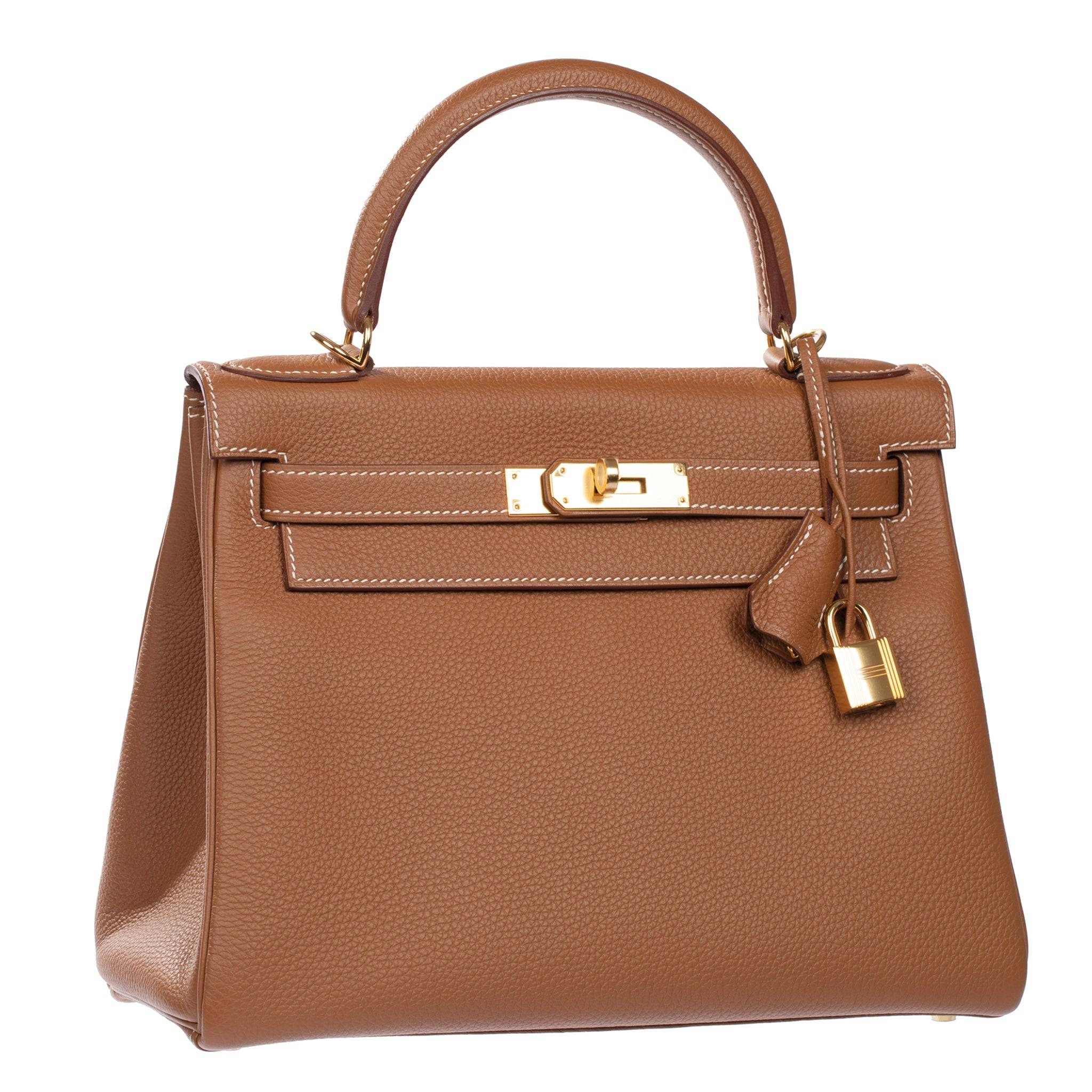 HERMES KELLY 28CM GOLD TOGO LEATHER GOLD HARDWARE - On Repeat