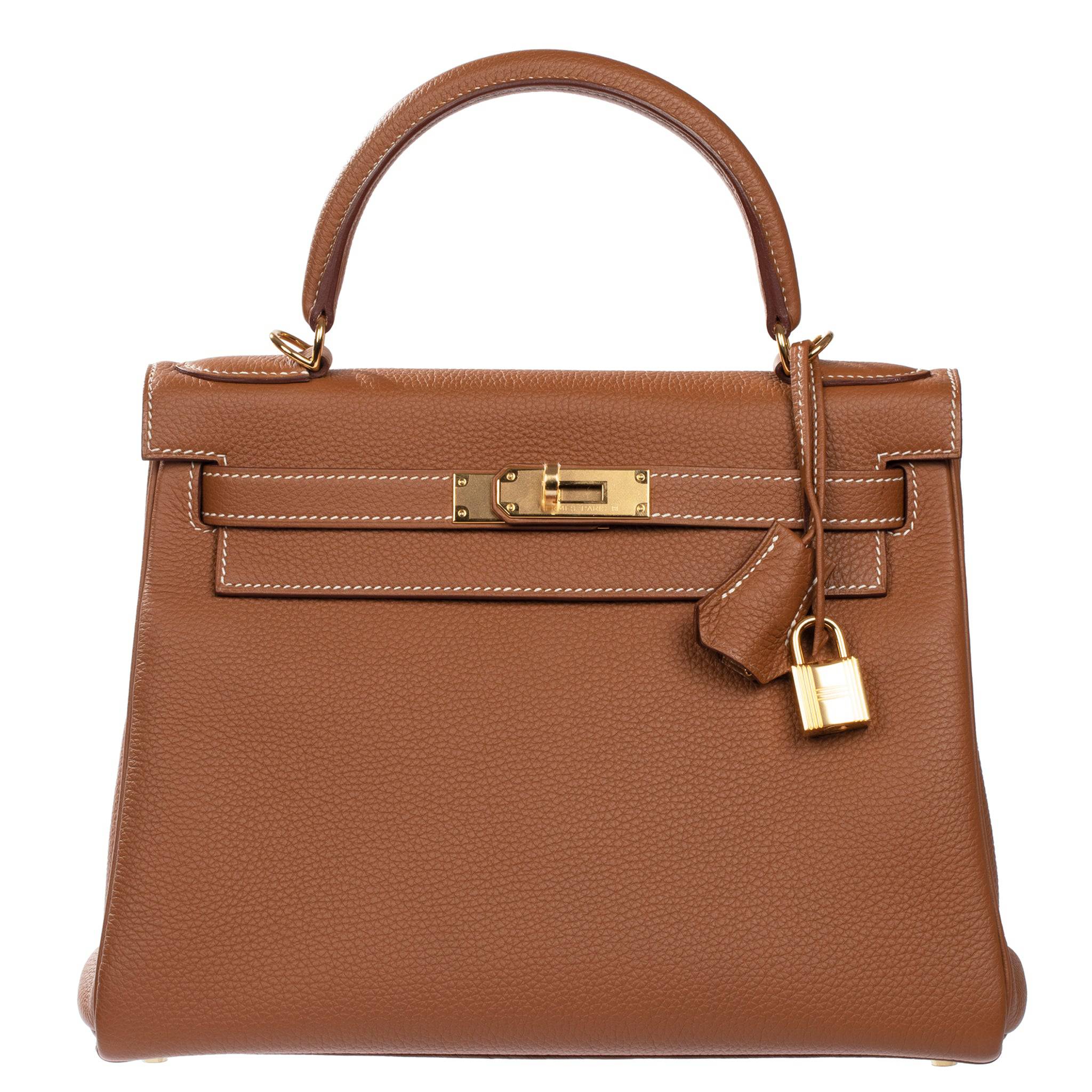 HERMES KELLY 28CM GOLD TOGO LEATHER GOLD HARDWARE - On Repeat