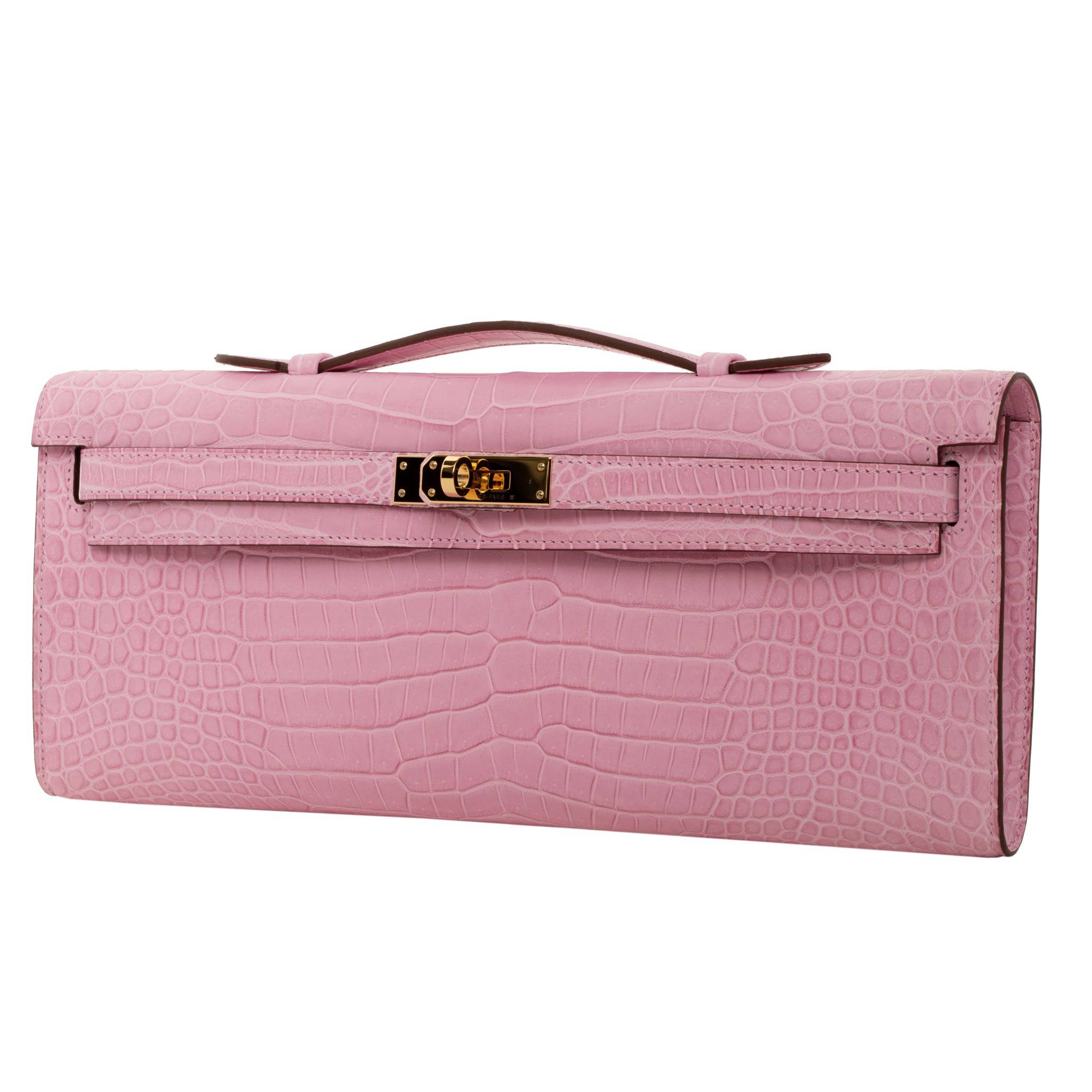 HERMES KELLY CUT BUBBLEGUM MATTE POROSUS CROCODILE GOLD HARDWARE - On Repeat