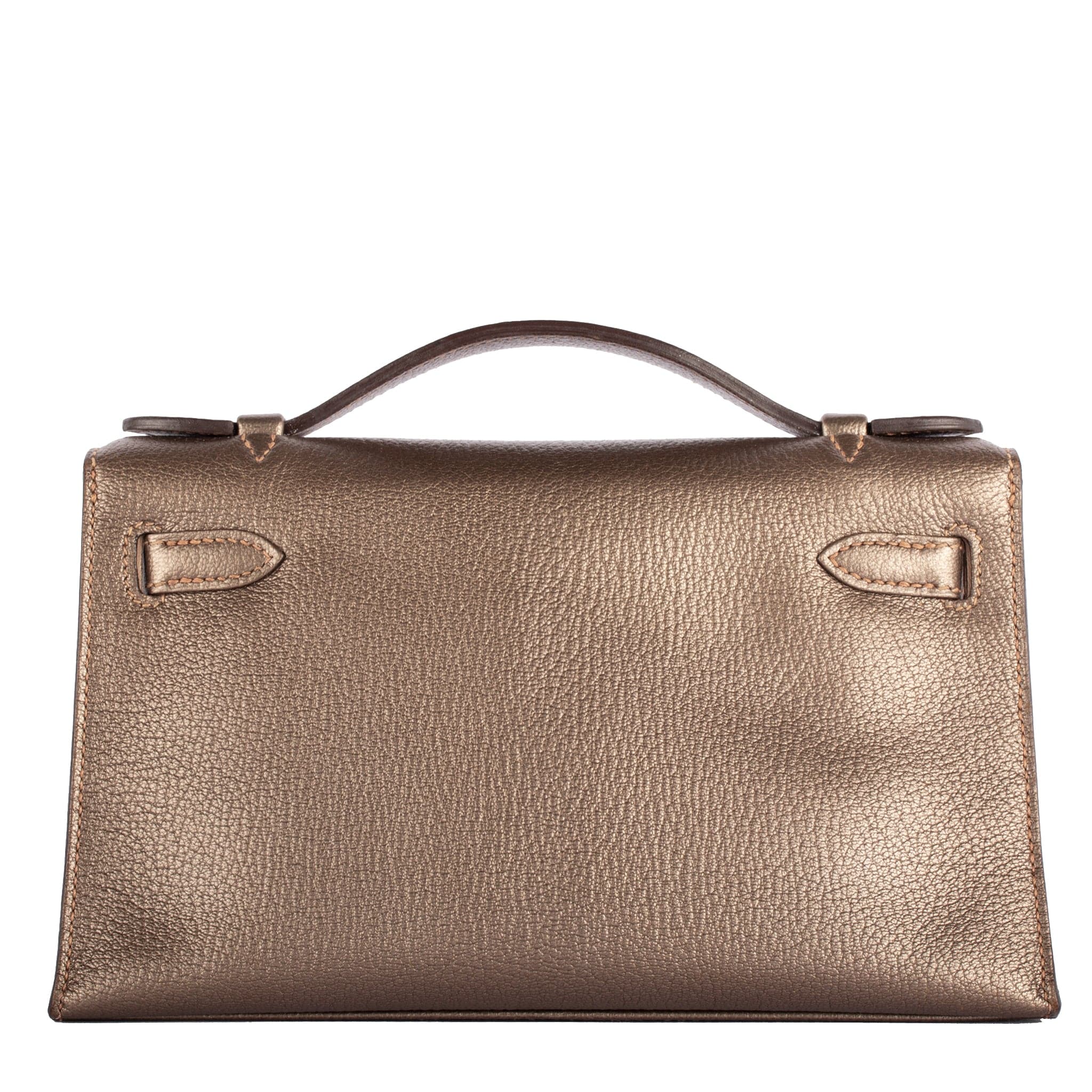 HERMES VINTAGE KELLY POCHETTE METALLIC BRONZE LEATHER PALLADIUM HARDWARE - On Repeat