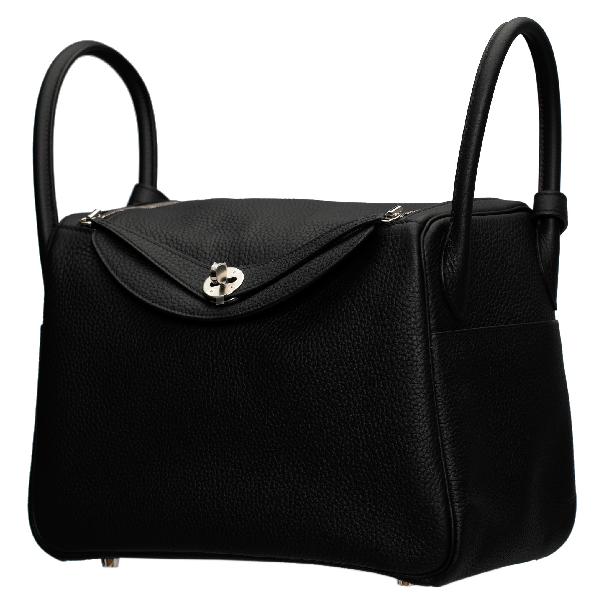 HERMES LINDY 30CM BLACK CLEMENCE LEATHER PALLADIUM HARDWARE - On Repeat