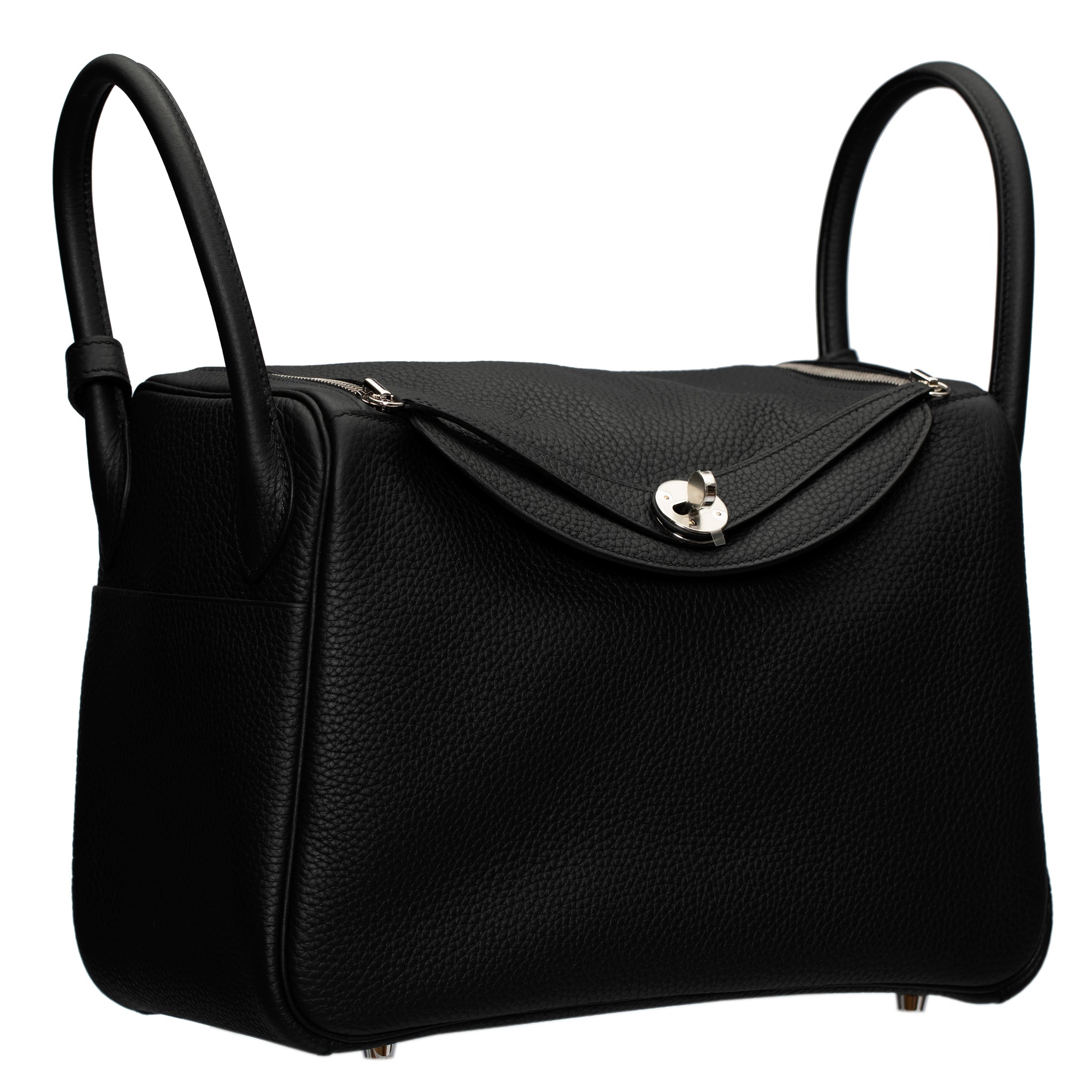 HERMES LINDY 30CM BLACK CLEMENCE LEATHER PALLADIUM HARDWARE - On Repeat