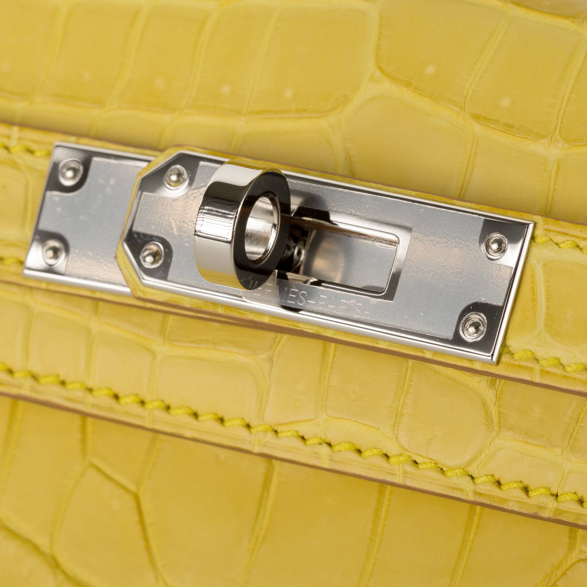 HERMES KELLY CUT MIMOSA MATTE POROSUS CROCODILE PALLADIUM HARDWARE - On Repeat