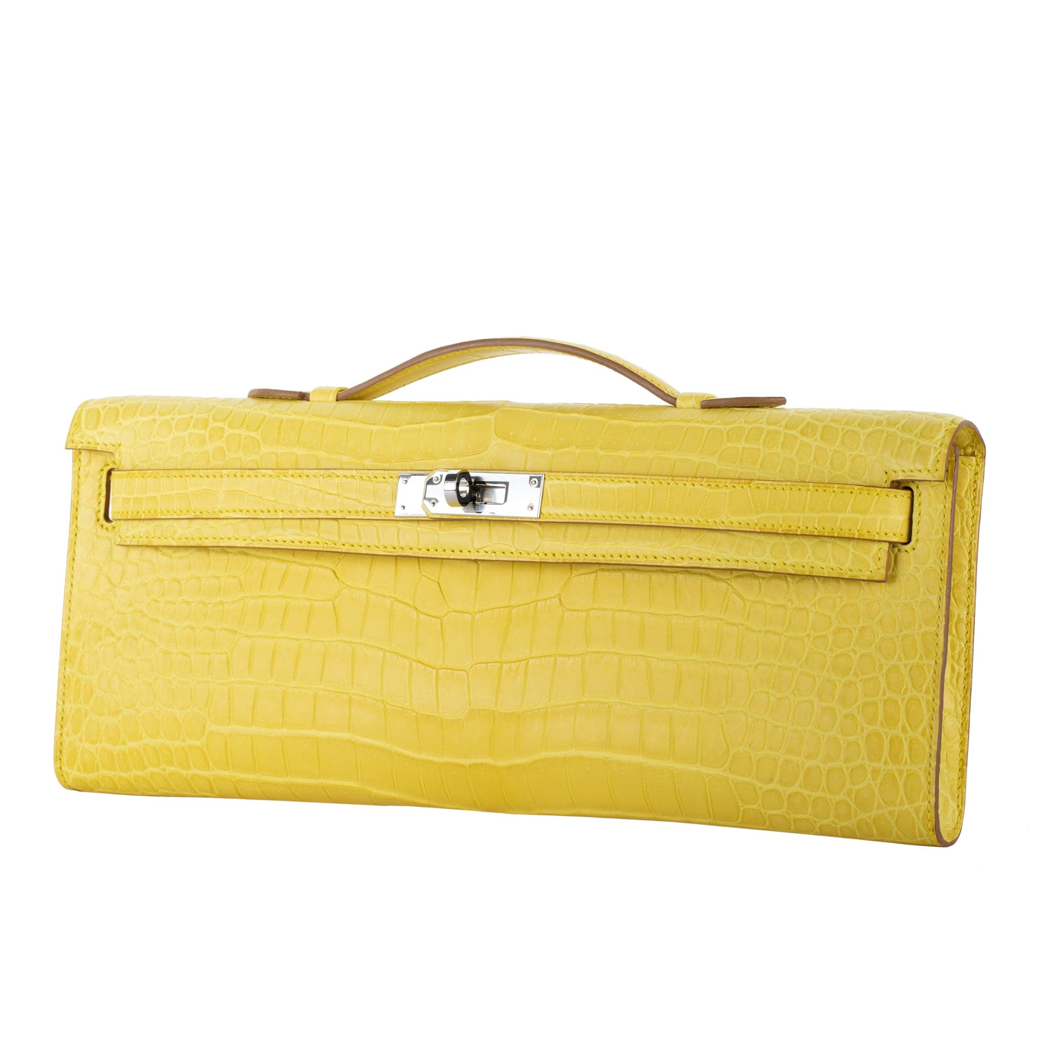 HERMES KELLY CUT MIMOSA MATTE POROSUS CROCODILE PALLADIUM HARDWARE - On Repeat