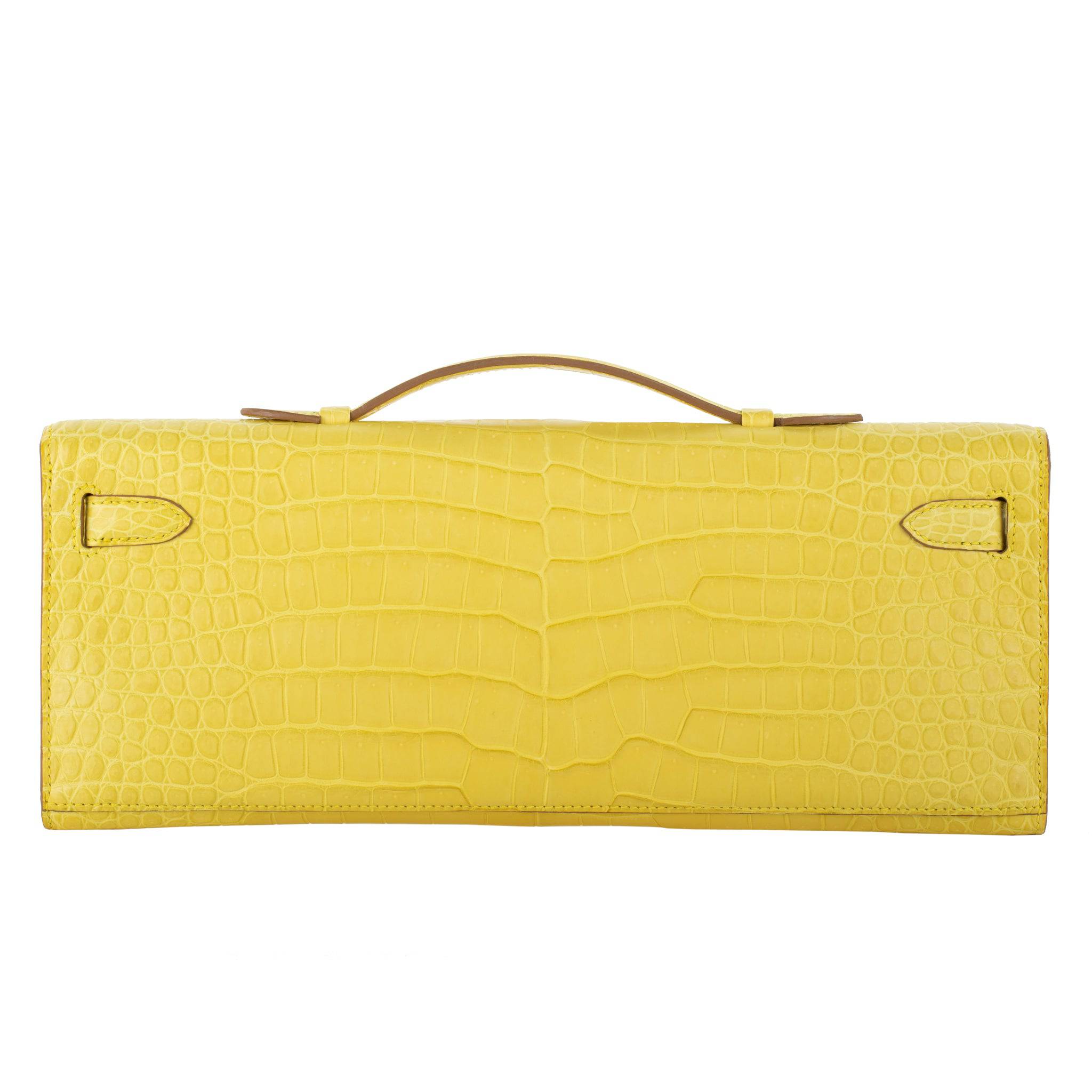 HERMES KELLY CUT MIMOSA MATTE POROSUS CROCODILE PALLADIUM HARDWARE - On Repeat