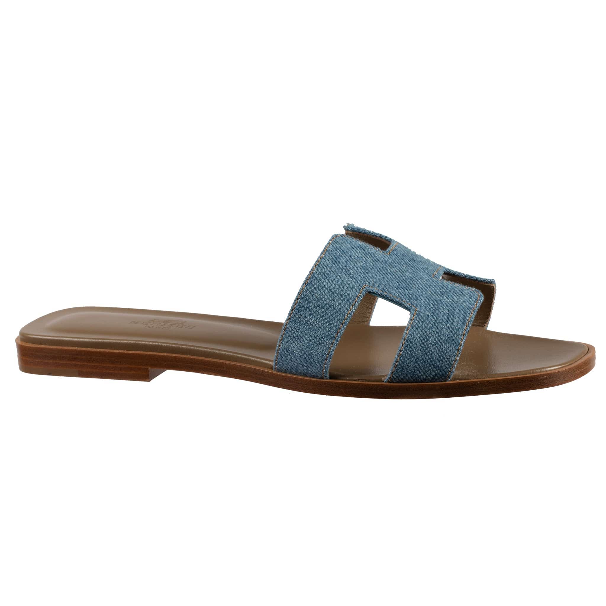 HERMES ORAN SANDAL GOLD & INDIGO DENIM - On Repeat