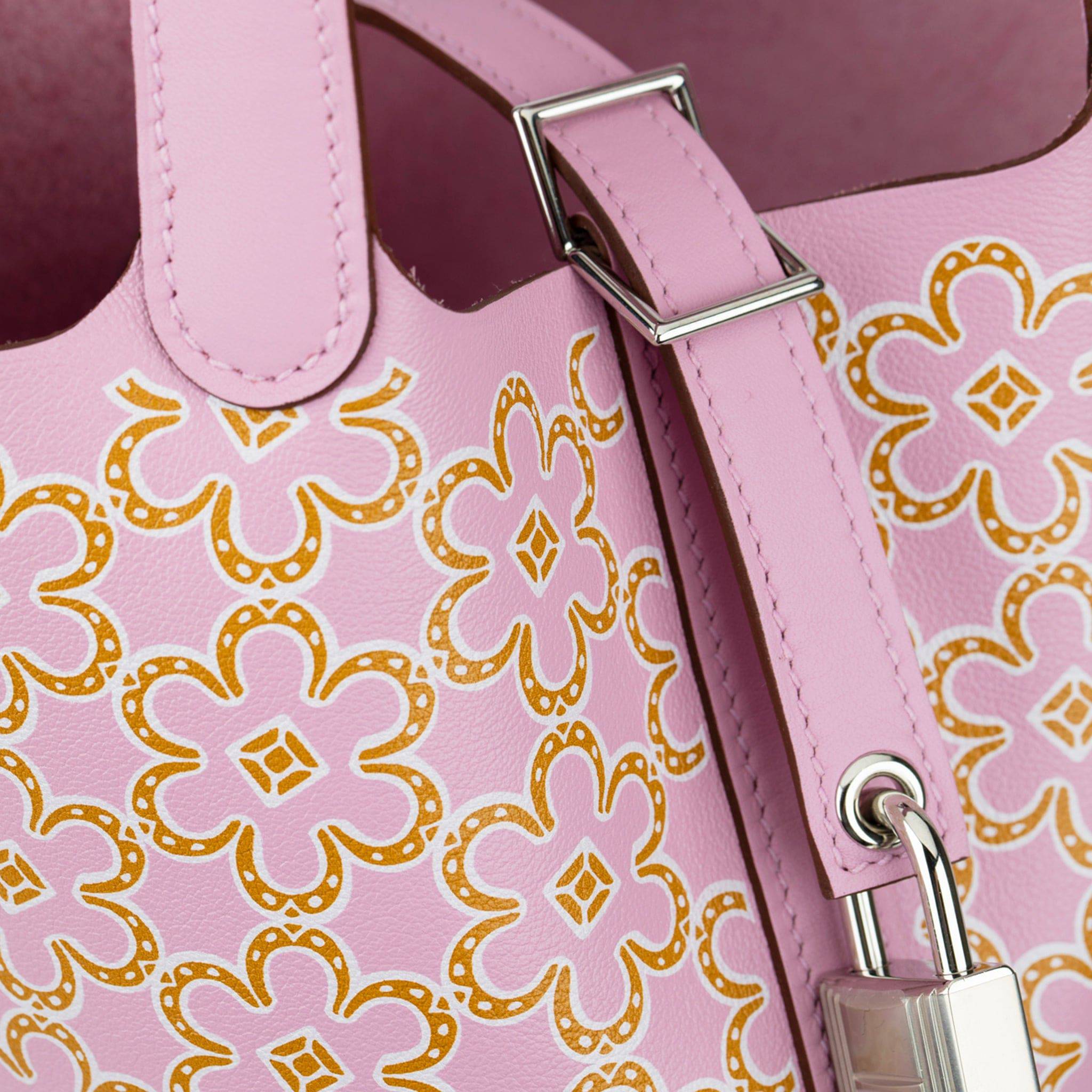 HERMES PICOTIN 14CM LUCKY DAISY MAUVE SYLVESTRE, CUIVRE & BLANC SWIFT LEATHER PALLADIUM HARDWARE - On Repeat