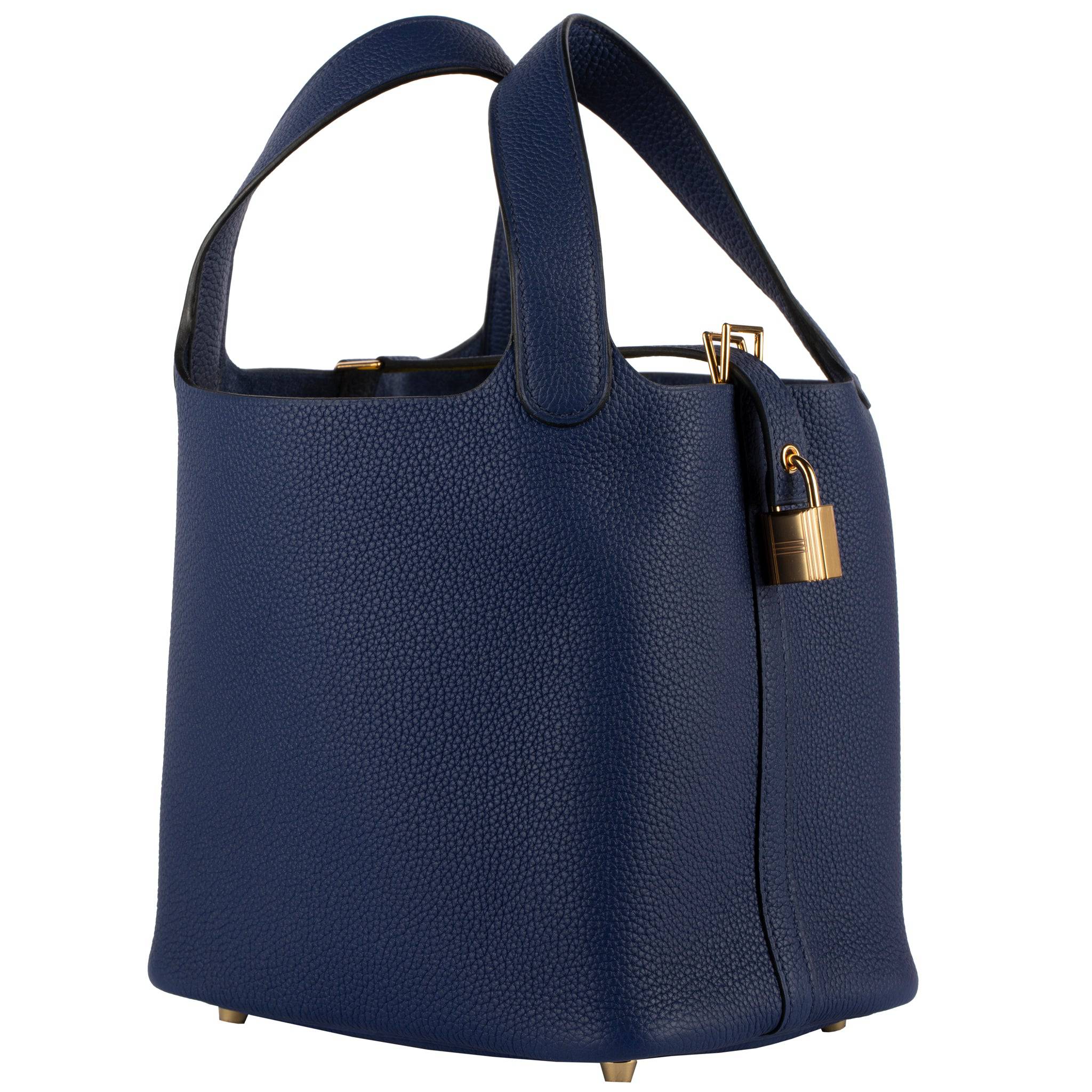 HERMES PICOTIN 18CM BLUE SAPHIR  MAURICE LEATHER GOLD HARDWARE - On Repeat