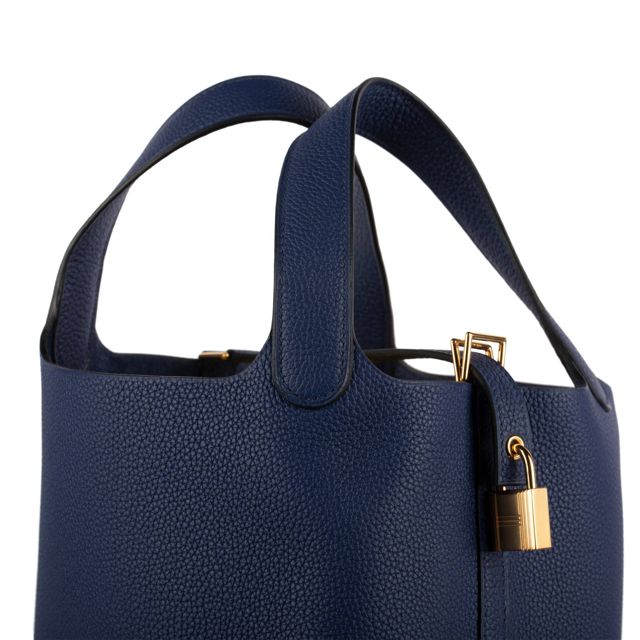 HERMES PICOTIN 18CM BLUE SAPHIR  MAURICE LEATHER GOLD HARDWARE - On Repeat