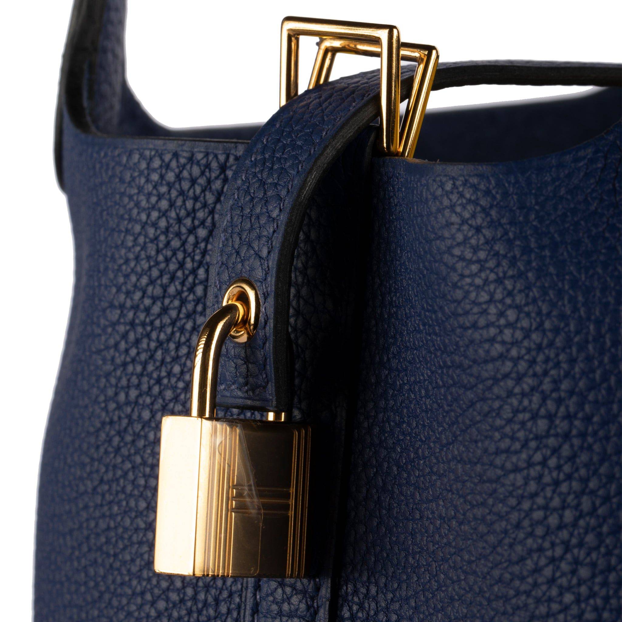 HERMES PICOTIN 18CM BLUE SAPHIR  MAURICE LEATHER GOLD HARDWARE - On Repeat