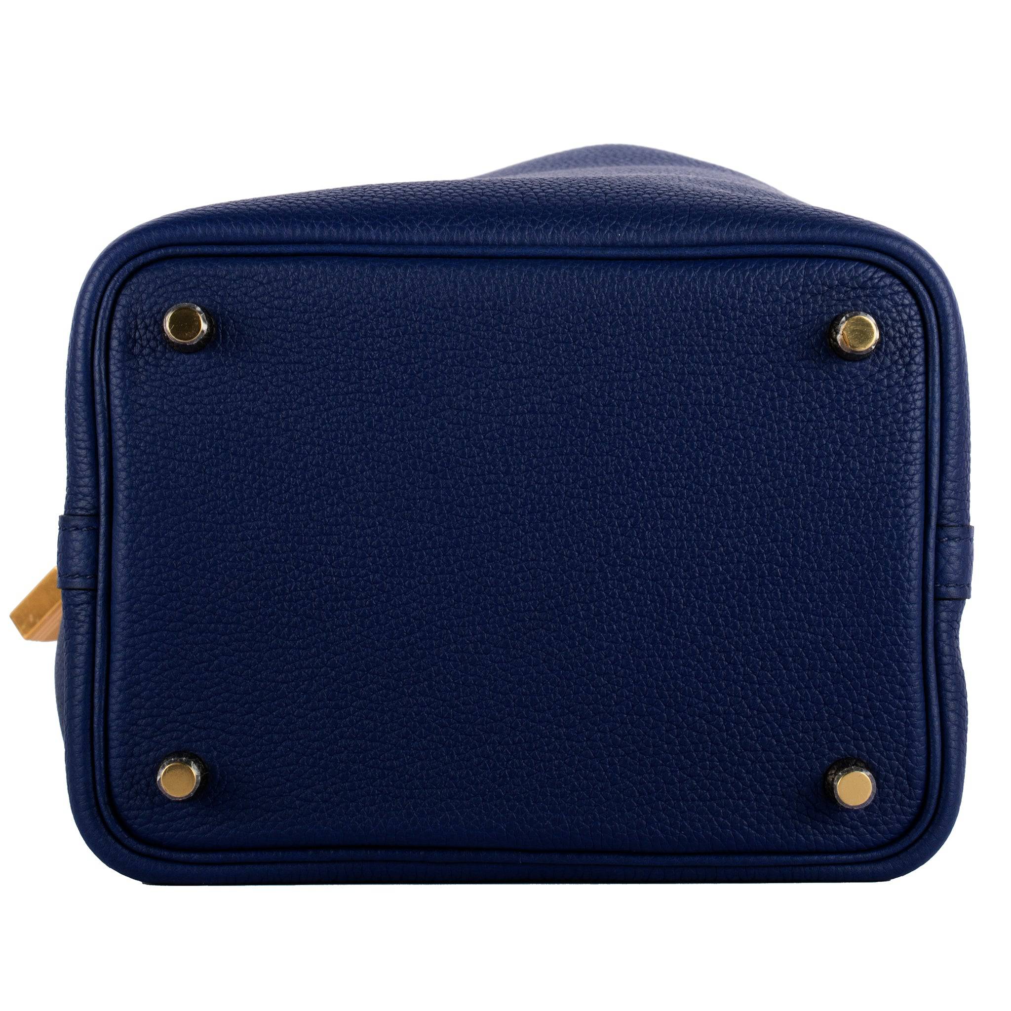 HERMES PICOTIN 18CM BLUE SAPHIR  MAURICE LEATHER GOLD HARDWARE - On Repeat