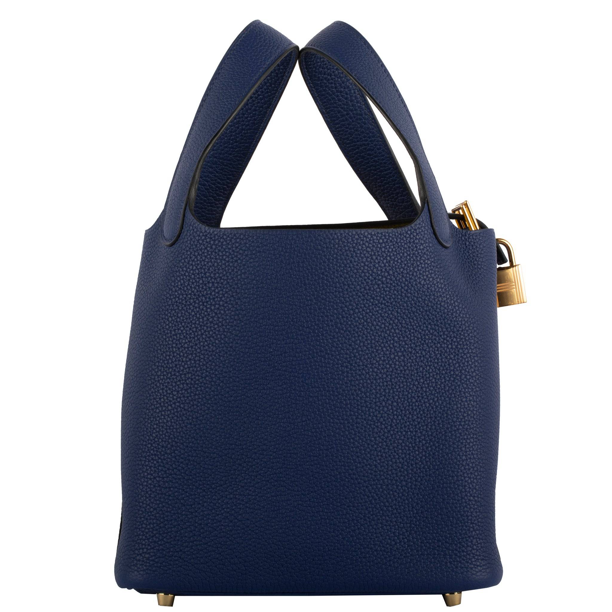 HERMES PICOTIN 18CM BLUE SAPHIR  MAURICE LEATHER GOLD HARDWARE - On Repeat