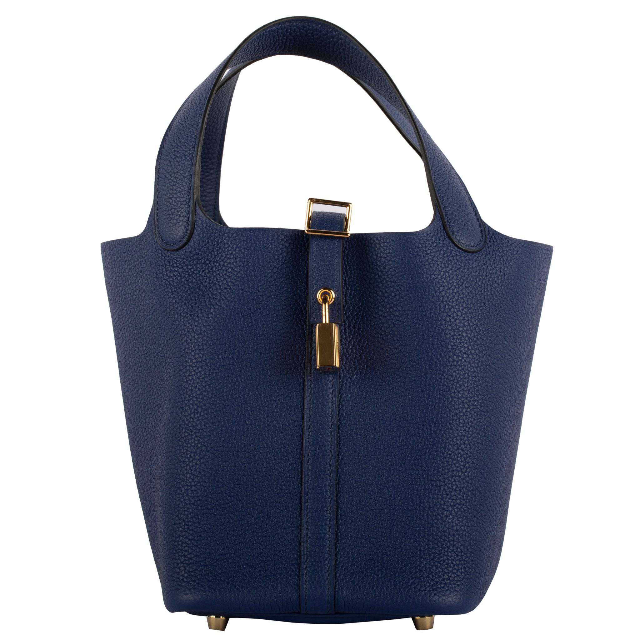 HERMES PICOTIN 18CM BLUE SAPHIR  MAURICE LEATHER GOLD HARDWARE - On Repeat