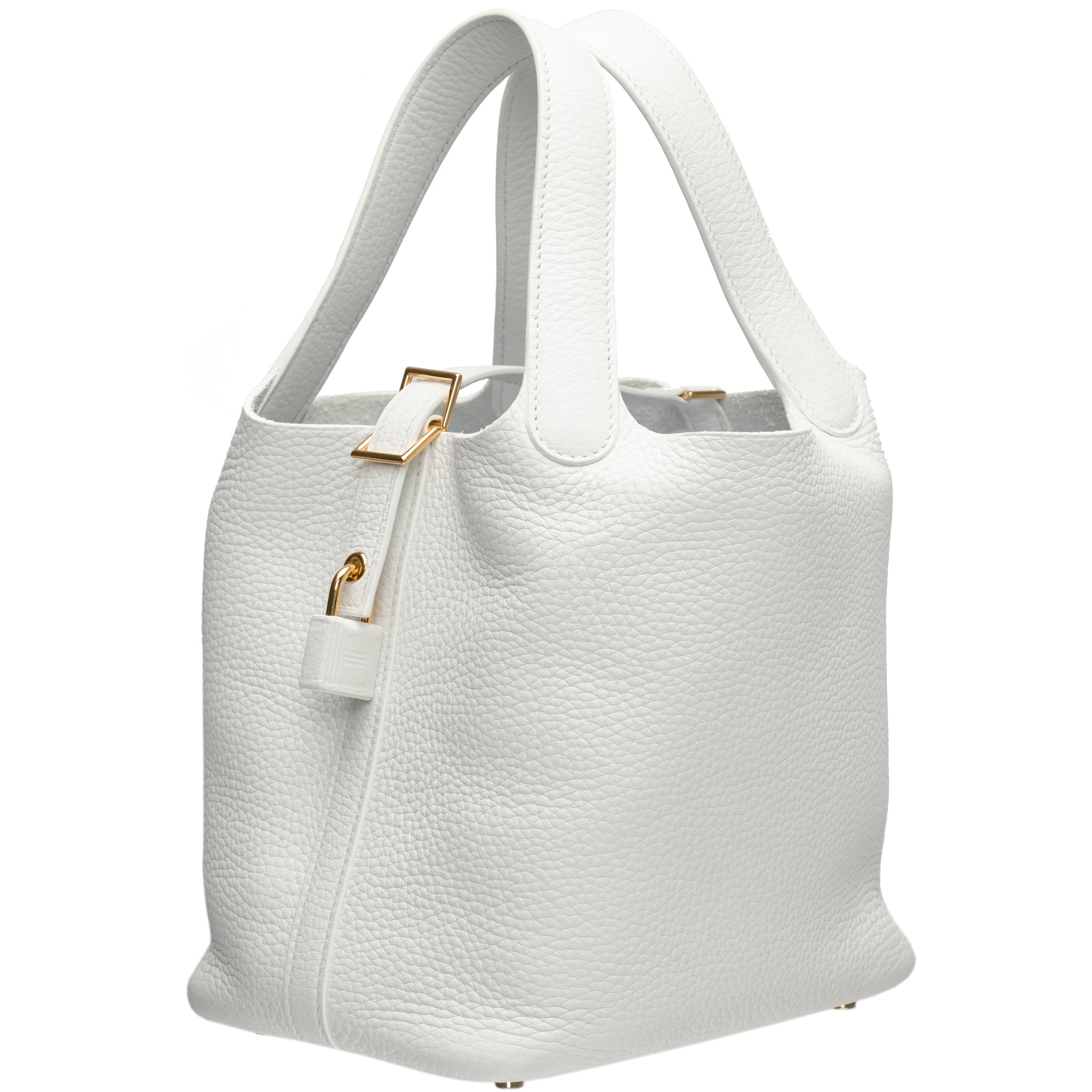 HERMES PICOTIN 18CM WHITE CLEMENCE LEATHER GOLD HARDWARE - On Repeat