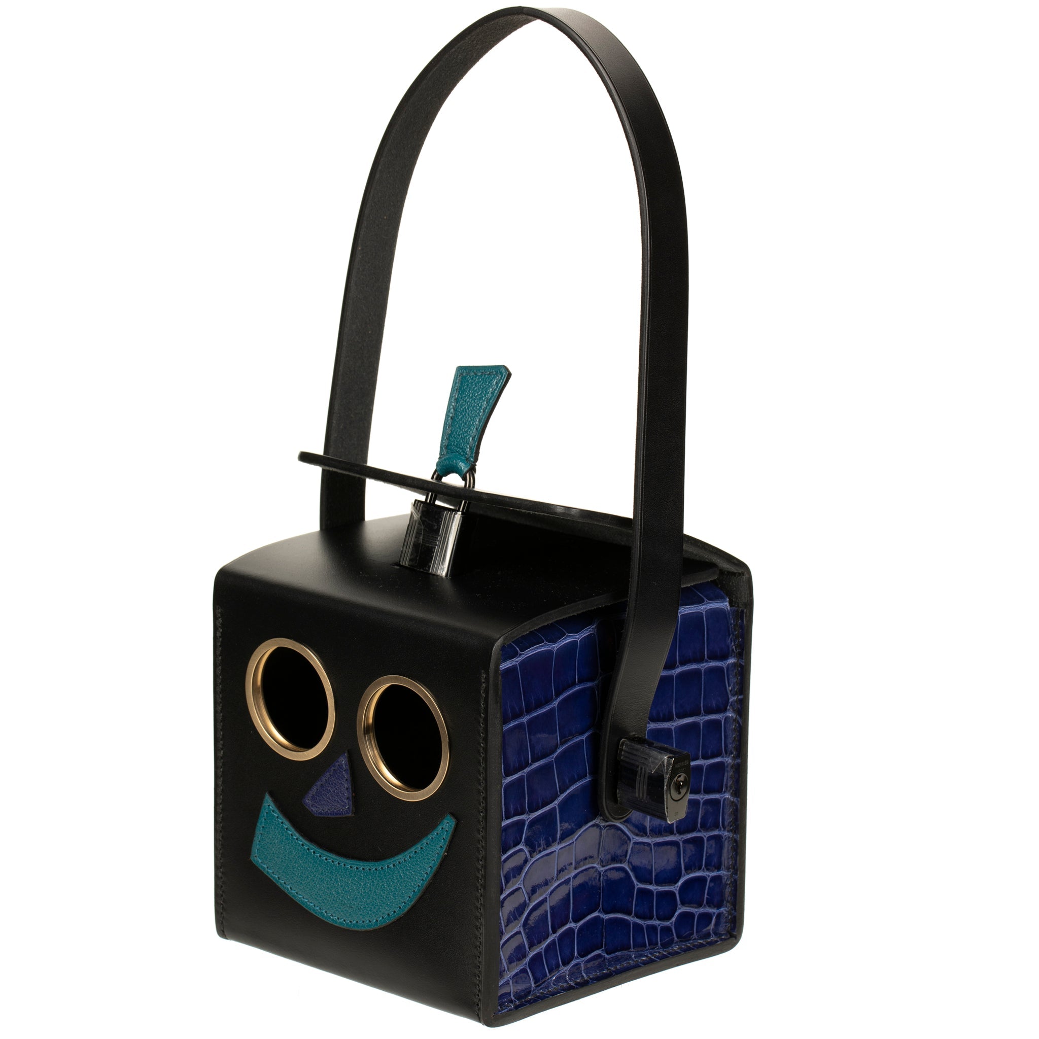 HERMES PETIT H LIMITED EDITION ROBOT HANDBAG BLACK, EMERALD, ELECTRIC BLUE & ENCRE SO BLACK HARDWARE - On Repeat