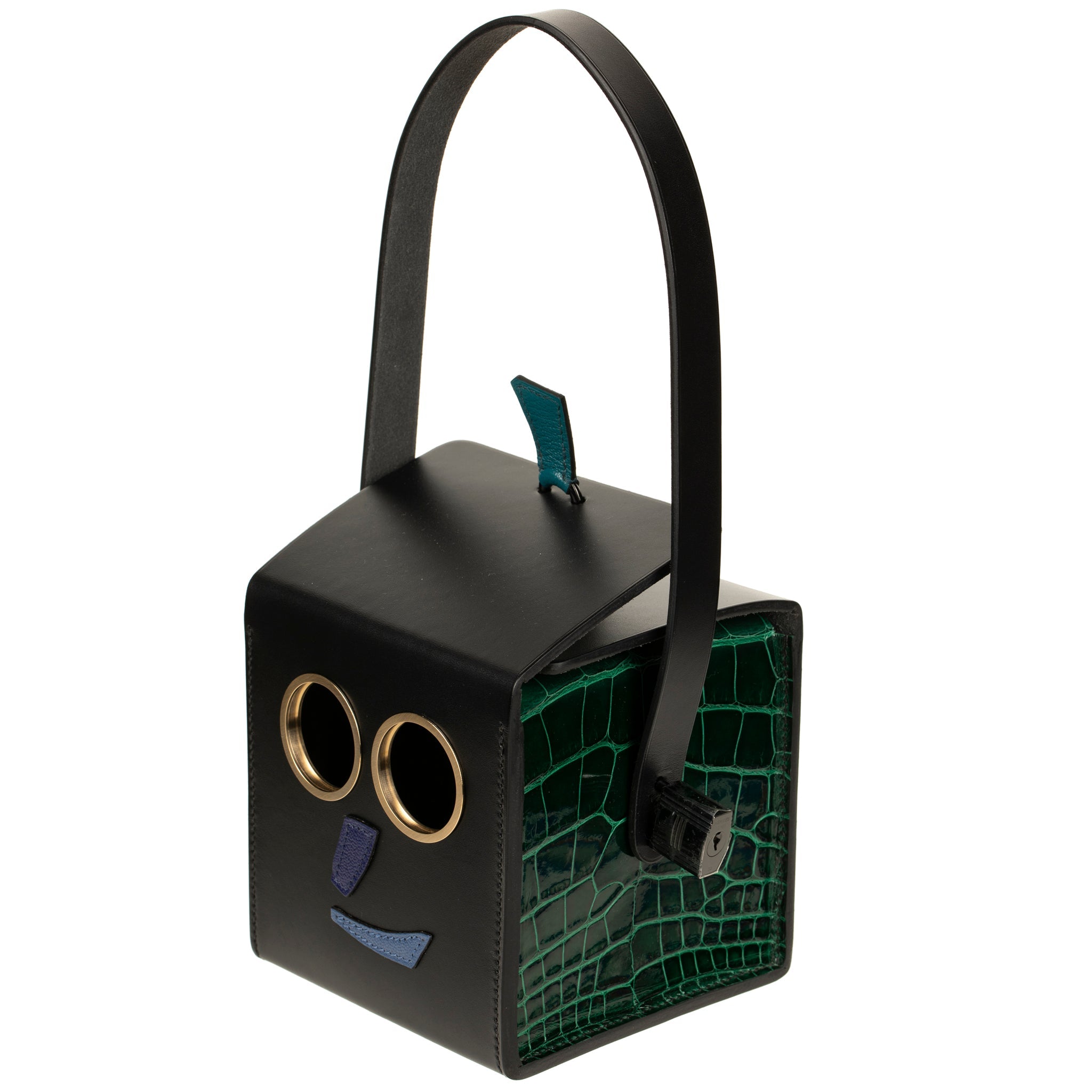 HERMES PETIT H LIMITED EDITION ROBOT HANDBAG BLACK, EMERALD, ELECTRIC BLUE & ENCRE SO BLACK HARDWARE - On Repeat