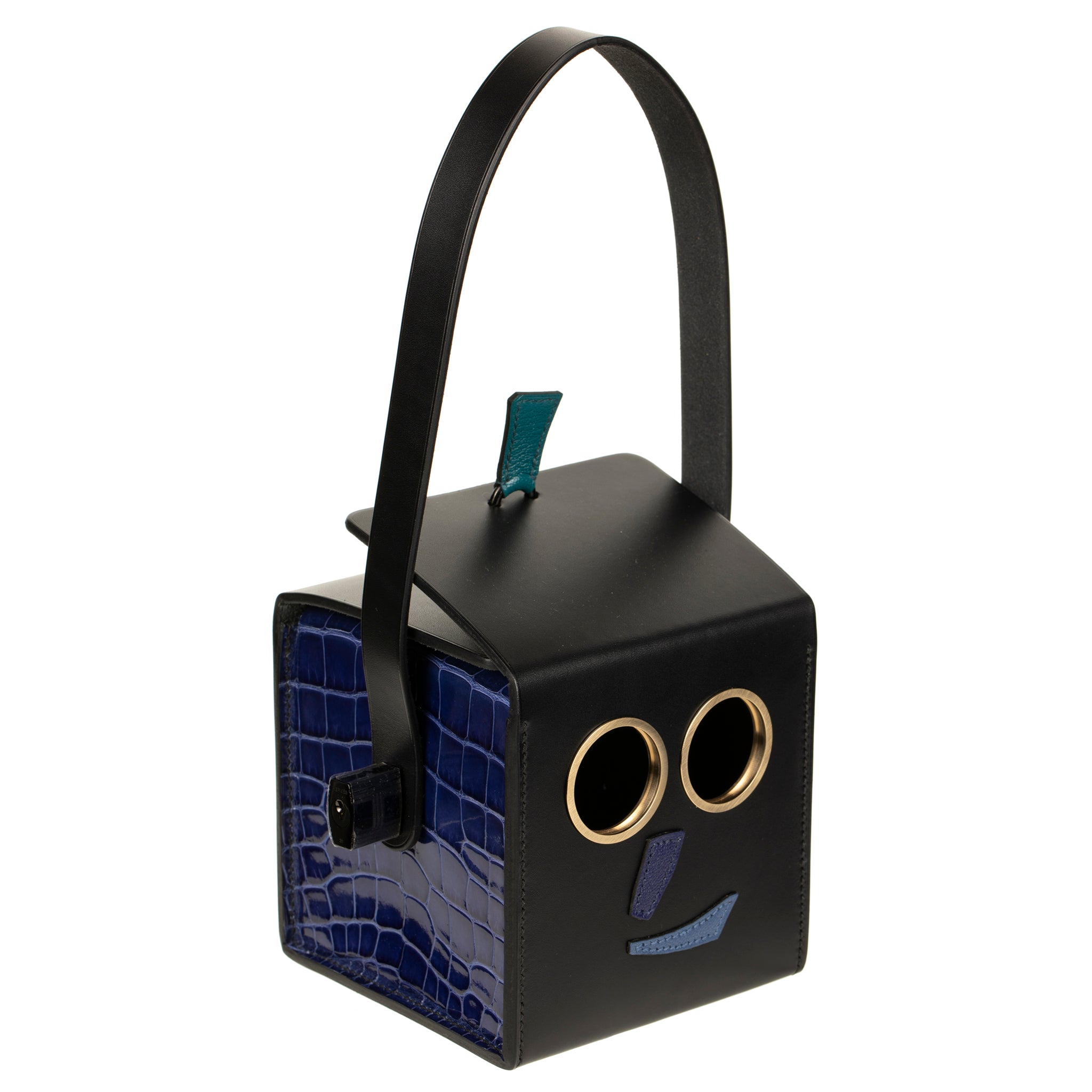 HERMES PETIT H LIMITED EDITION ROBOT HANDBAG BLACK, EMERALD, ELECTRIC BLUE & ENCRE SO BLACK HARDWARE - On Repeat