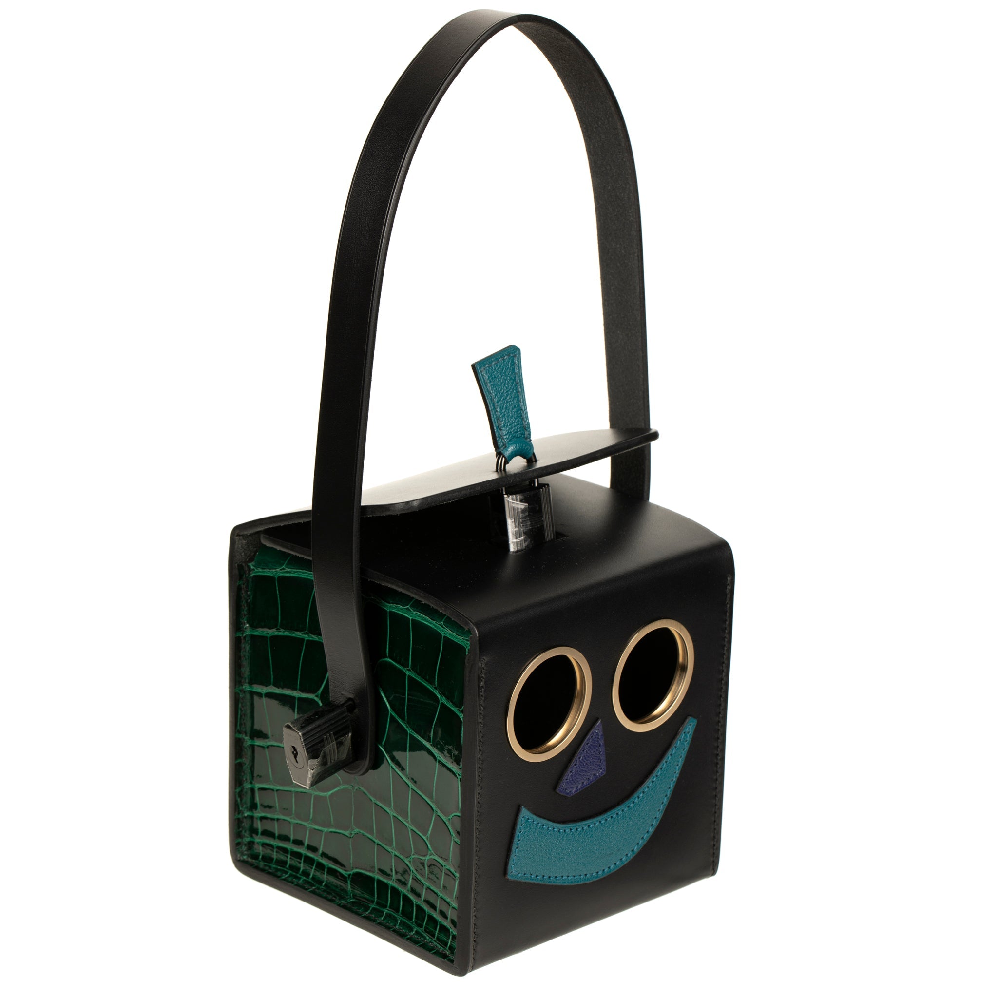 HERMES PETIT H LIMITED EDITION ROBOT HANDBAG BLACK, EMERALD, ELECTRIC BLUE & ENCRE SO BLACK HARDWARE - On Repeat