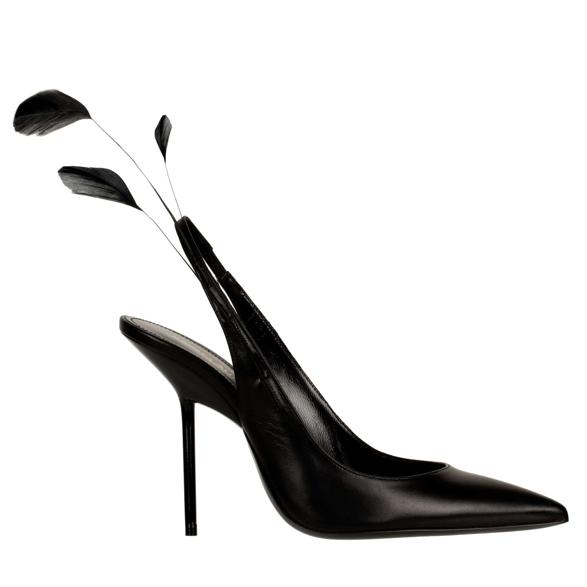 YVES SAINT LAURENT SLINGBACK PUMPS BLACK LEATHER WITH FEATHER DETAIL - On Repeat