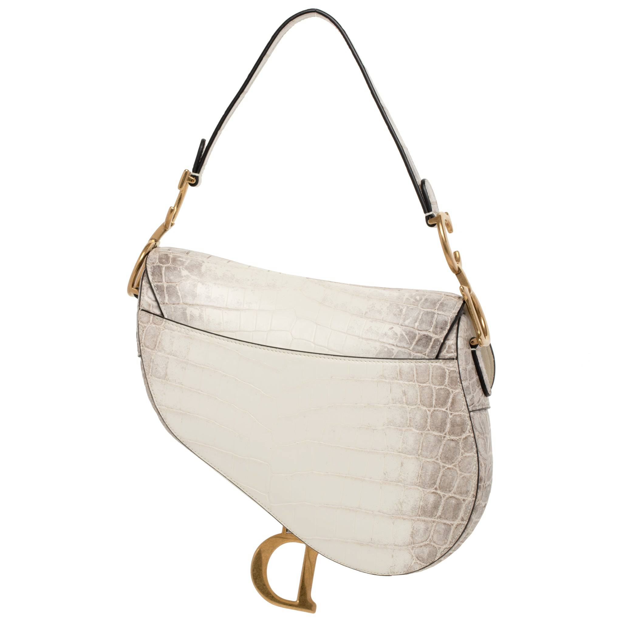 CHRISTIAN DIOR MEDIUM SADDLE BAG MATTE BLANC CASSE CROCODILE GOLD TONE HARDWARE - On Repeat