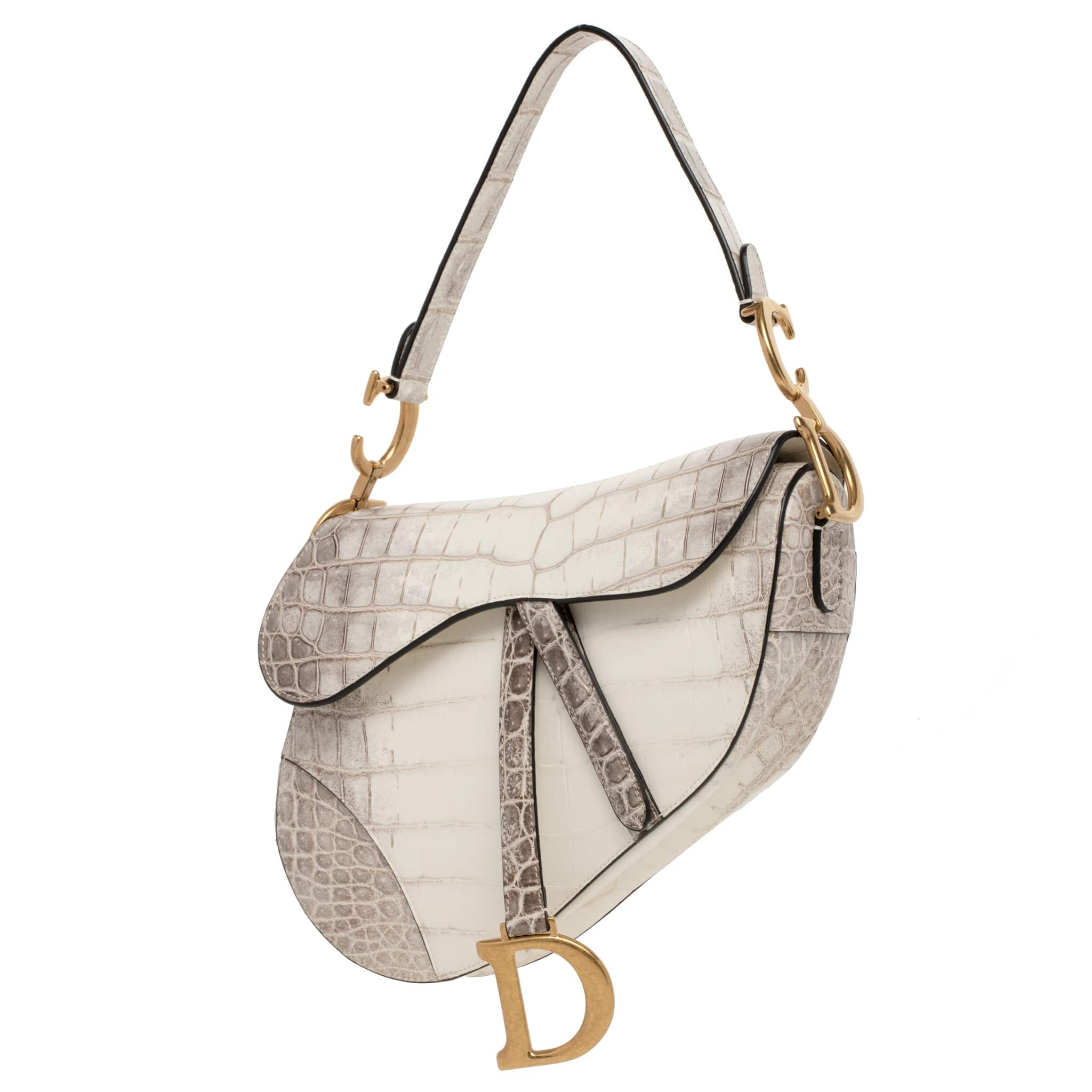 CHRISTIAN DIOR MEDIUM SADDLE BAG MATTE BLANC CASSE CROCODILE GOLD TONE HARDWARE - On Repeat