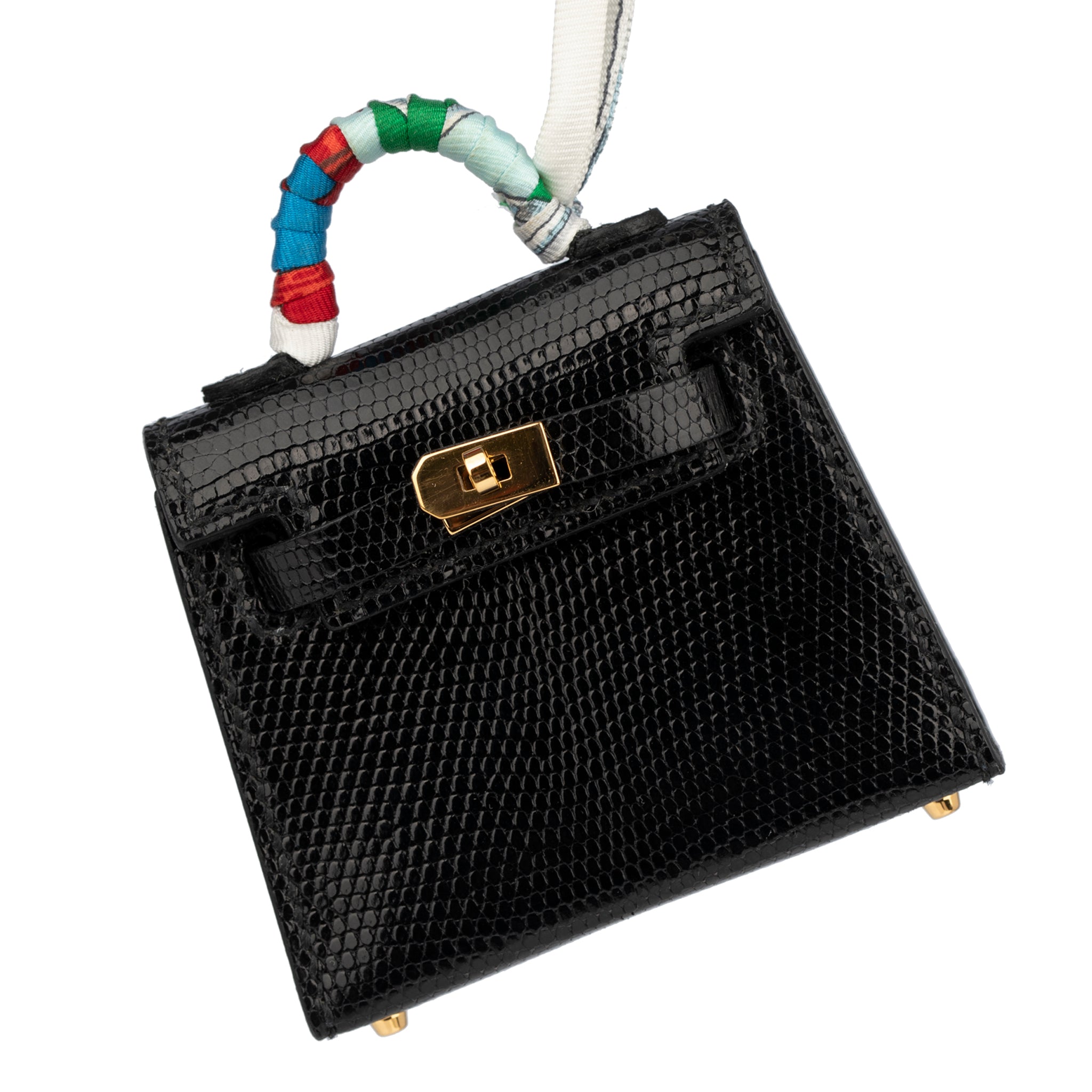 Hermes Micro Kelly Twilly Bag Charm Black Lizard Gold Hardware - On Repeat